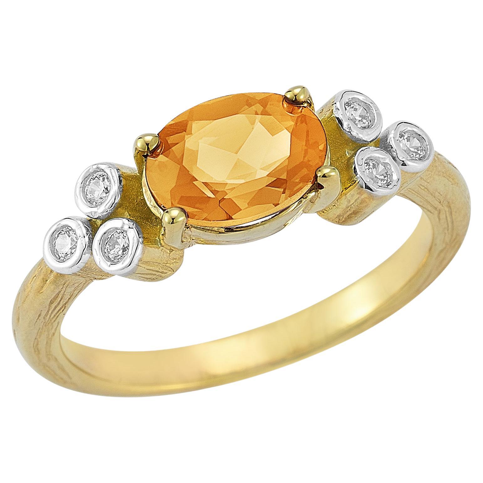 Or 14K 0,09 ct. tw. Bague cocktail diamant et citrine 1.17 carats