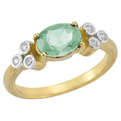 Oro 14K 0,09 ct. tw. Anello cocktail con diamante e ametista verde da 1.1 carati