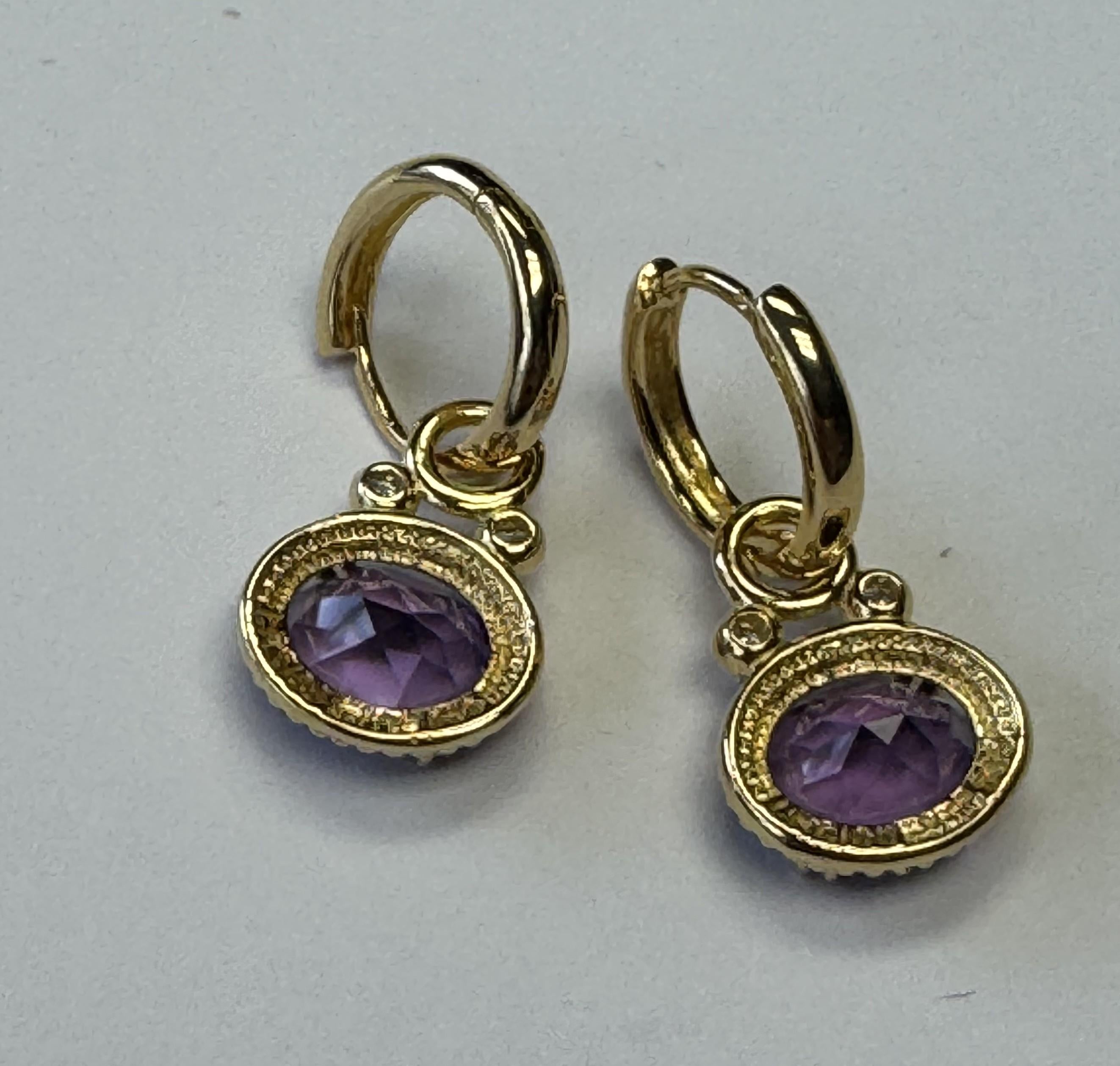 De las mujeres Pendientes de oro de 14 quilates de 0,10 ct. tw. y amatista de color de 4,9 ct. en venta