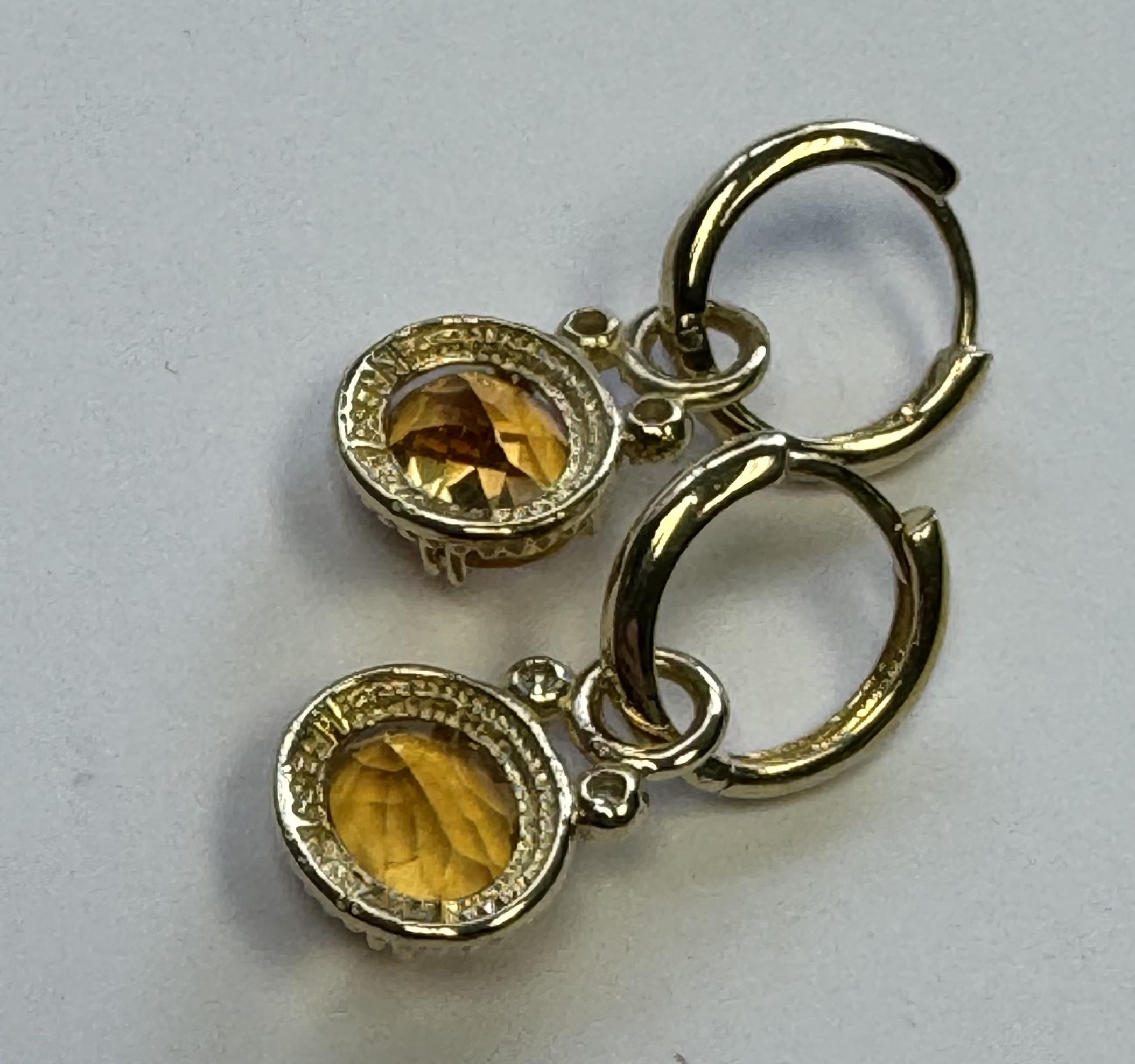 Donna Orecchini in oro 14K con gemma da 0,10 ct. e pietra citrina da 4,9 ct. in vendita