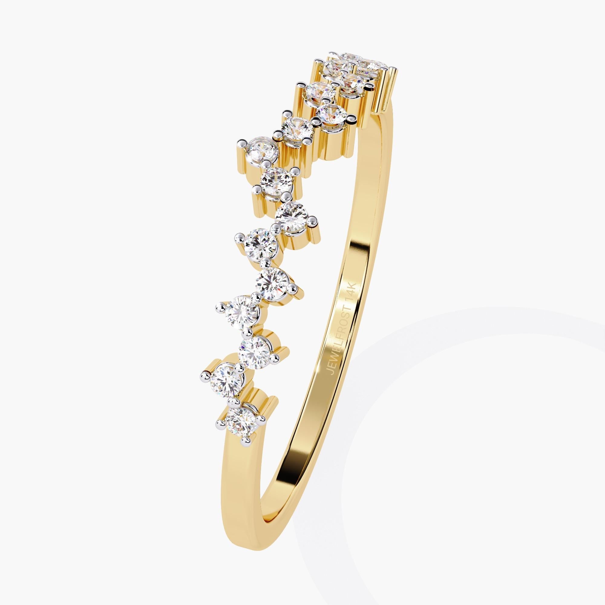 Enhance your special day with our 14K Curved Gold Diamond Wedding Band. Crafted from luxurious 14k gold, this elegant band features a subtle curve that perfectly complements engagement rings. Adorned with dazzling natural diamonds, it combines