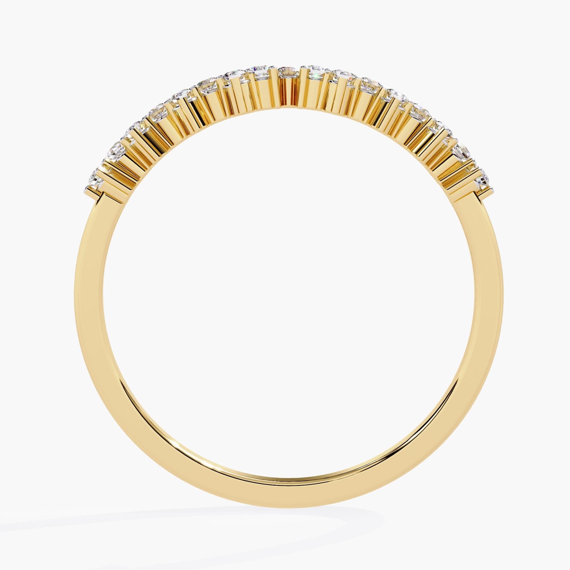 Round Cut 14K Gold 0.10 Ctw Curved Gold Natural Diamond Wedding Band SI GH For Sale