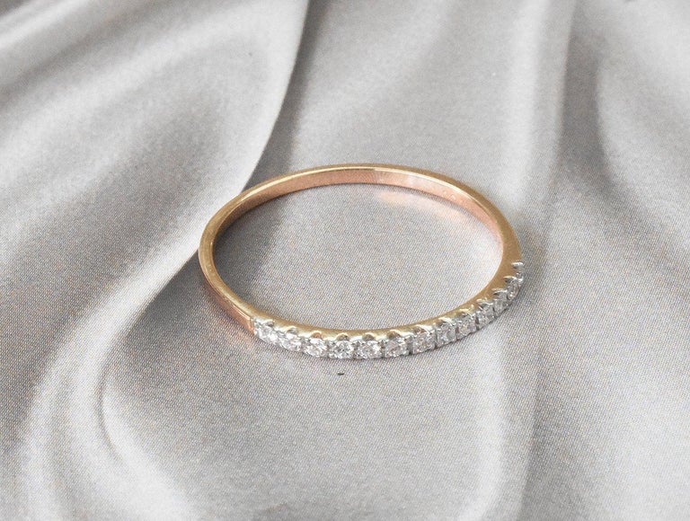 Customizable 14k Gold 0.11 Carat Diamond Half Eternity Ring Band For ...