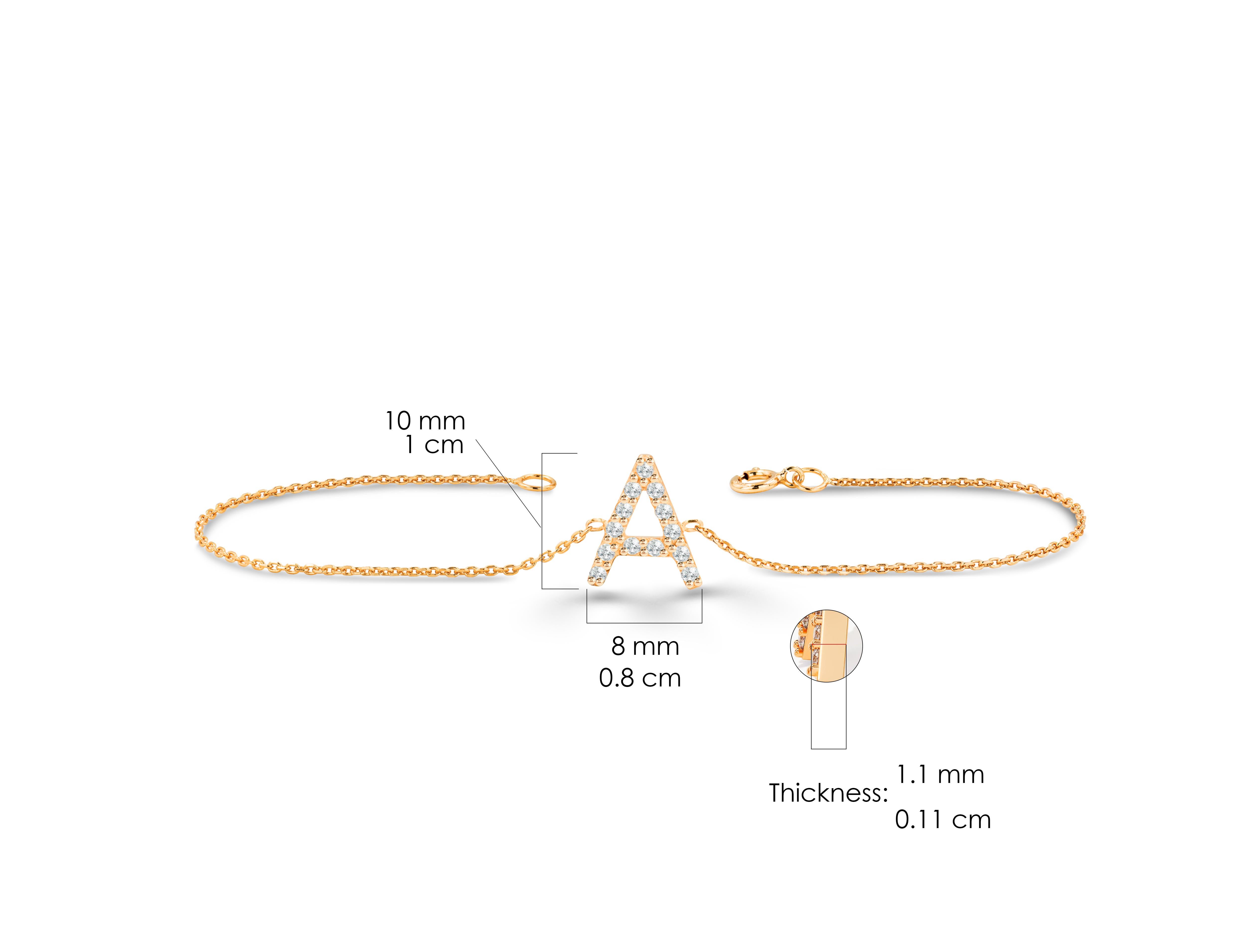 Women's or Men's 14K Gold 0.12 Ct Diamond Initial Bracelet For Sale