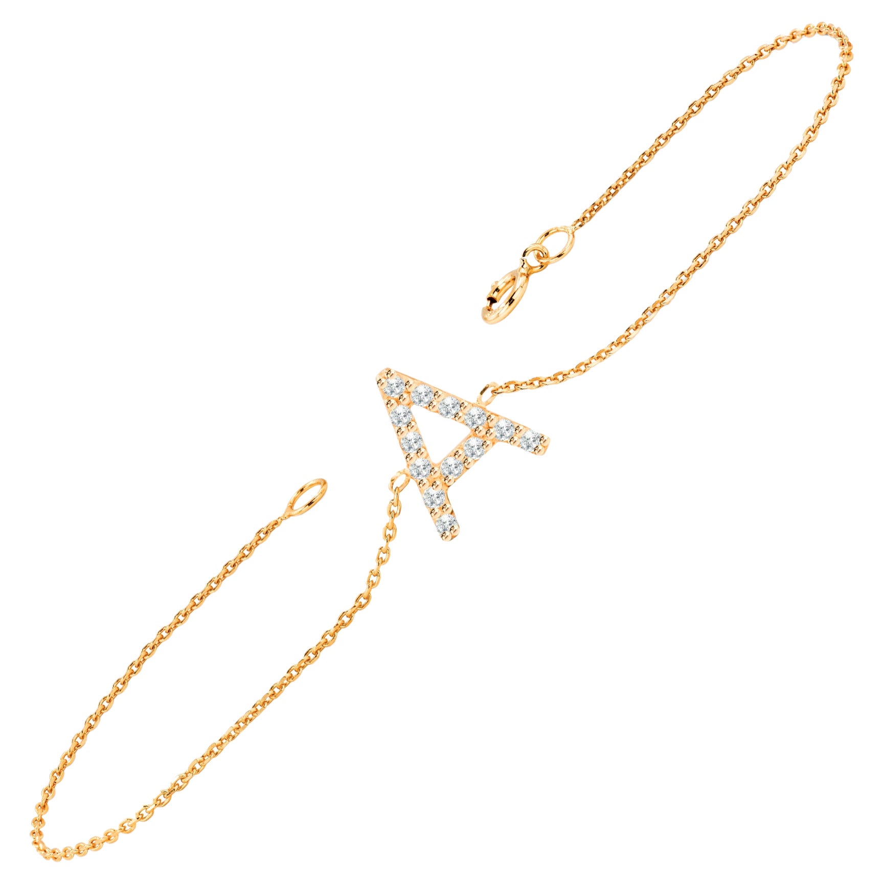 Pulsera de oro de 14 quilates con iniciales de diamantes de 0,12 quilates