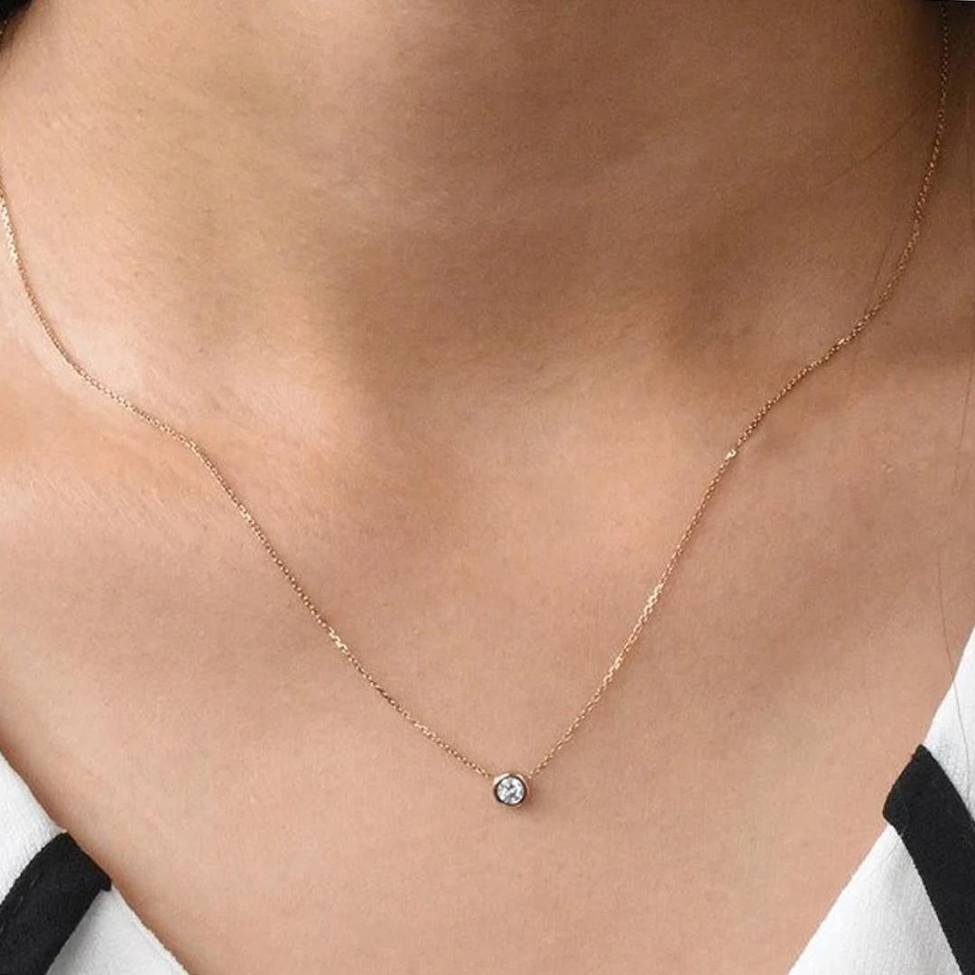 14k Gold 3 mm Ct Diamond Necklace Brilliant Cut Round Solitaire Diamond Pendant In New Condition For Sale In Bangkok, TH
