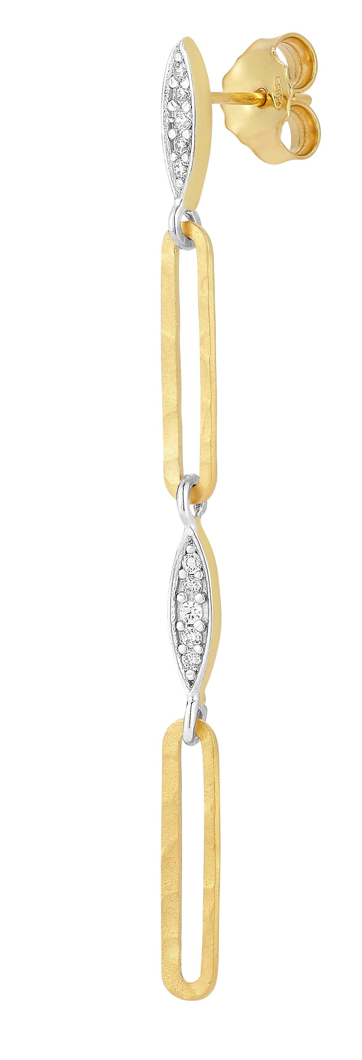 14K Gold 0,12 ct. tw. Offene Ohrringe mit baumelndem Link (Rundschliff) im Angebot
