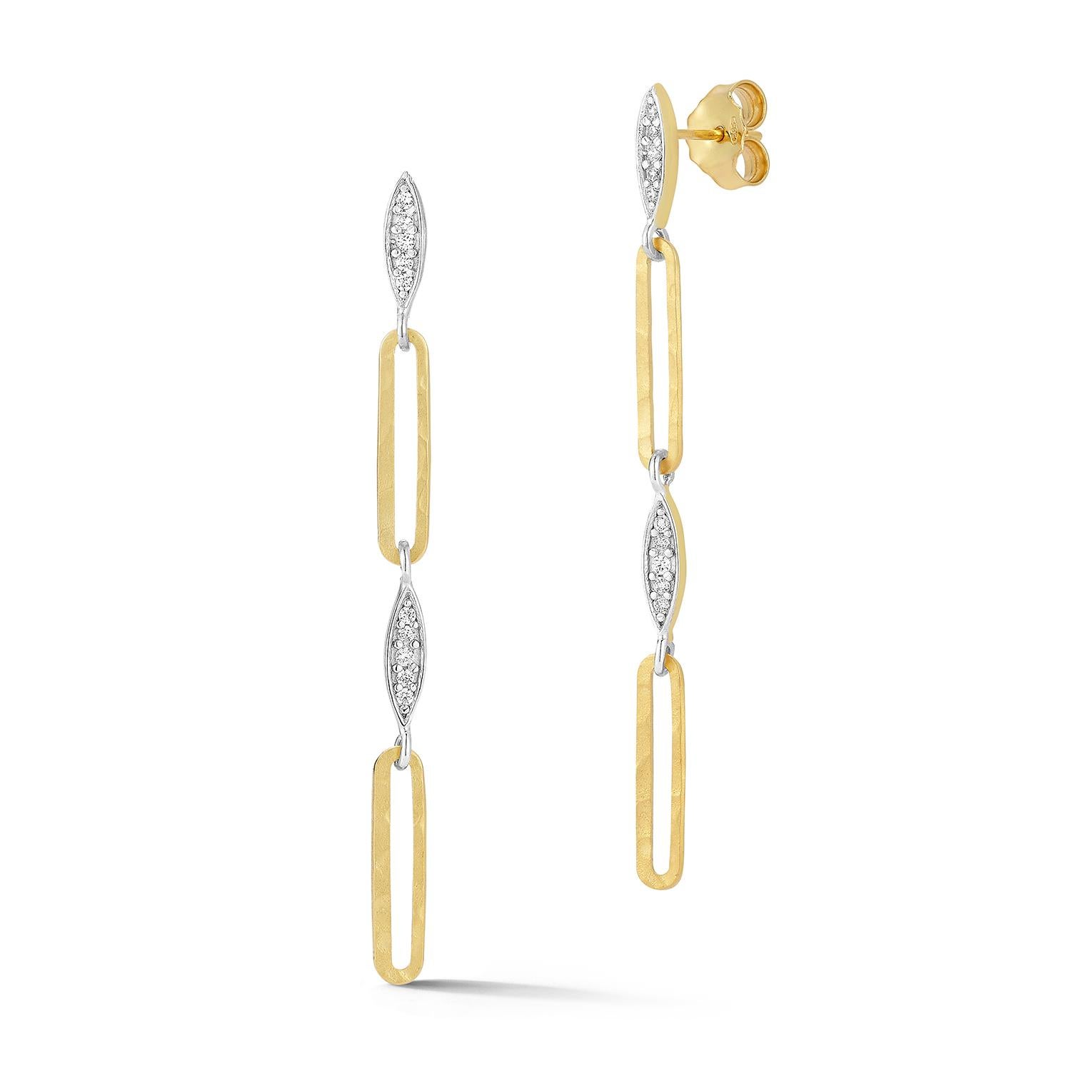 14K Gold 0,12 ct. tw. Offene Ohrringe mit baumelndem Link im Zustand „Neu“ im Angebot in Great Neck, NY
