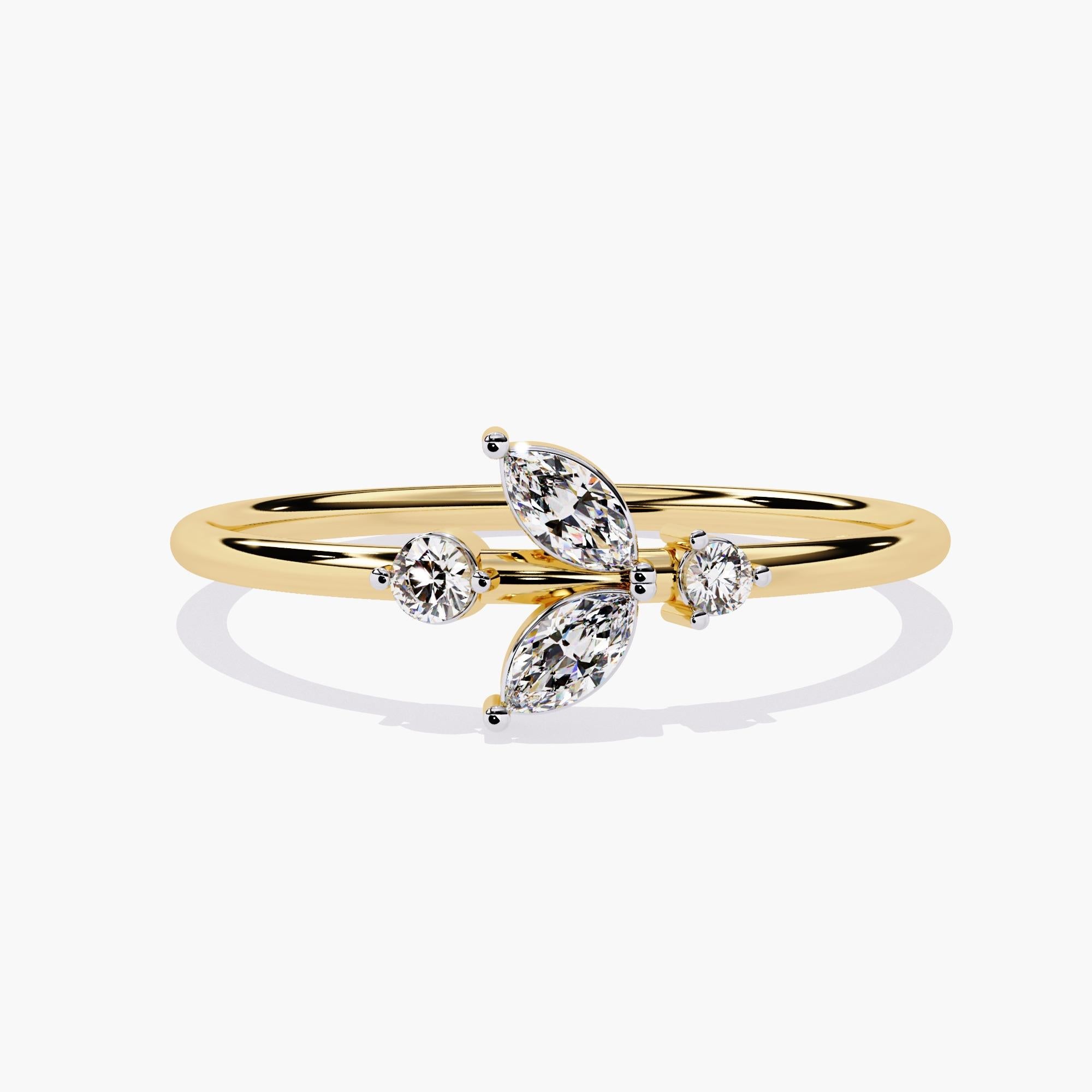 Elevate your elegance with our Marquise Leaf Diamond Ring. This exquisite piece features natural marquise-cut diamonds arranged in a graceful leaf-inspired design, symbolizing timeless beauty and sophistication. Perfect for engagements,