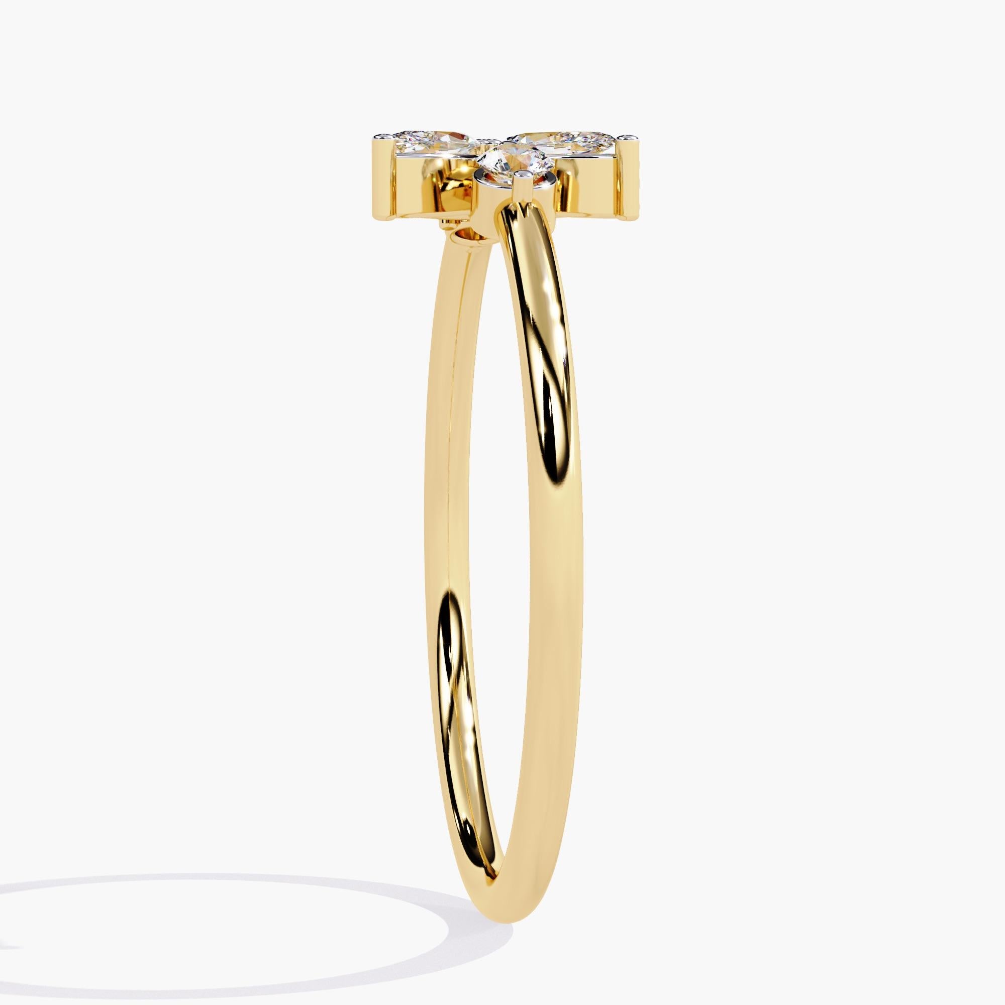 Marquise Cut 14K Gold 0.12 Ctw Marquise Leaf Natural Diamond Ring SI GH For Sale