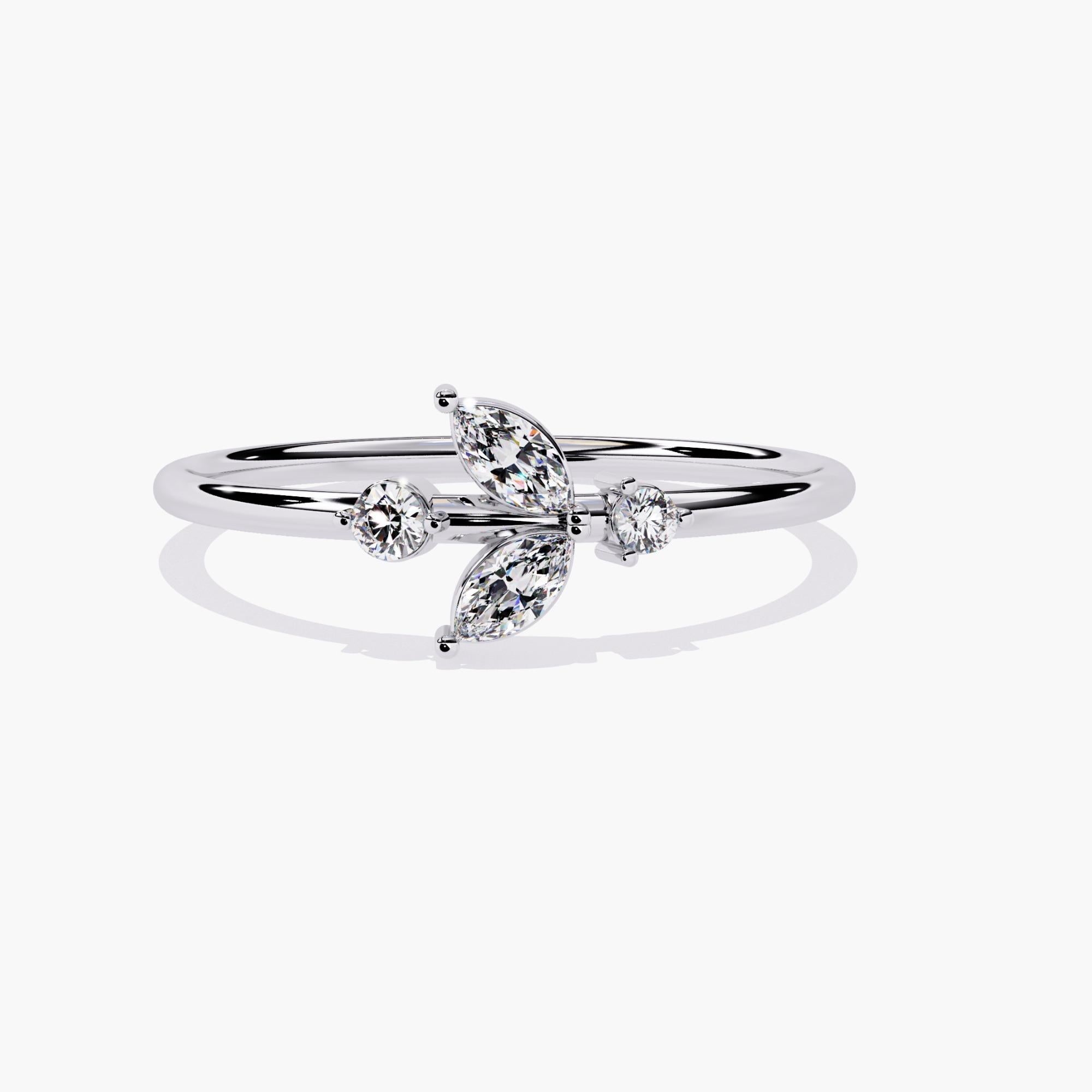 Women's 14K Gold 0.12 Ctw Marquise Leaf Natural Diamond Ring SI GH For Sale