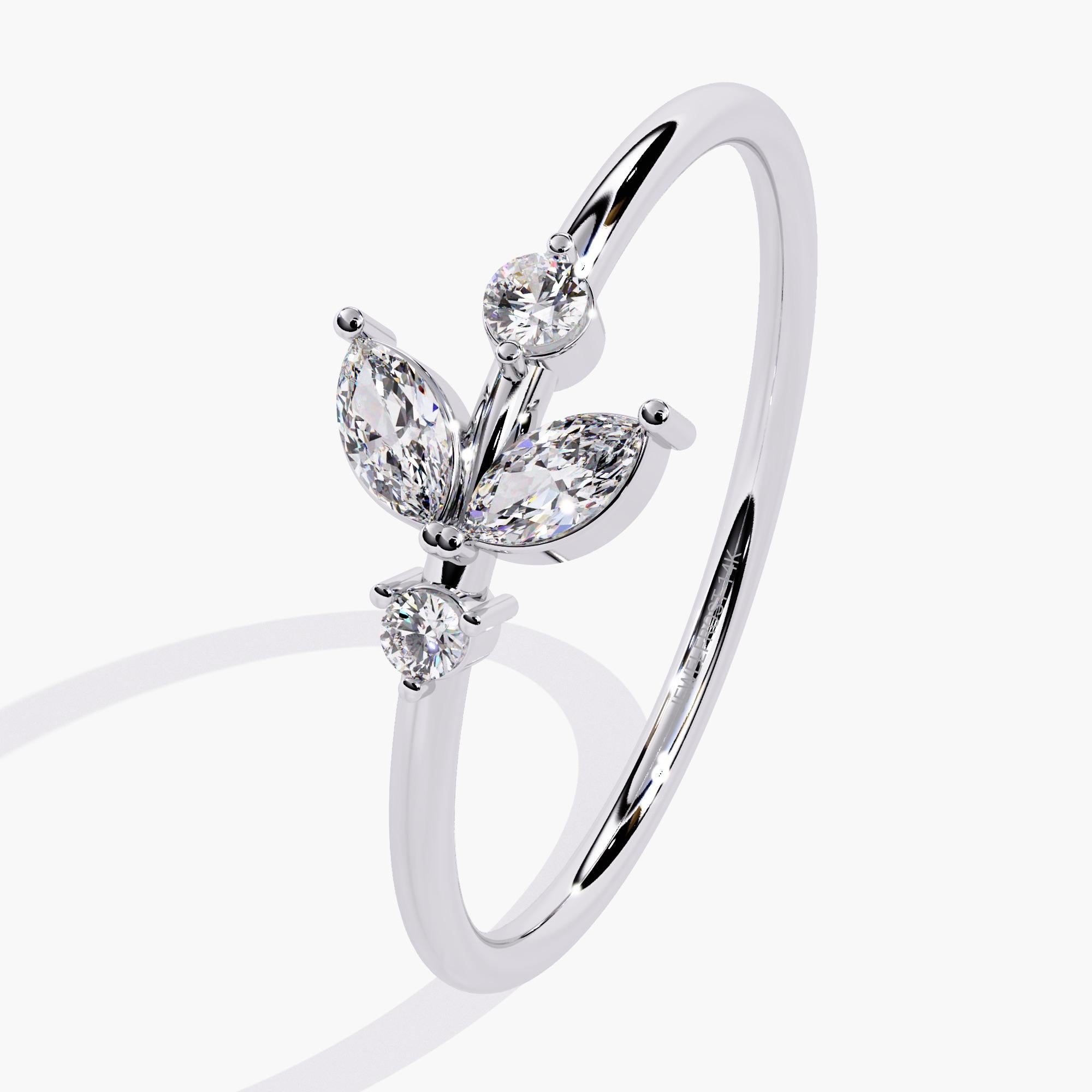14K Gold 0.12 Ctw Marquise Leaf Natural Diamond Ring SI GH For Sale 1