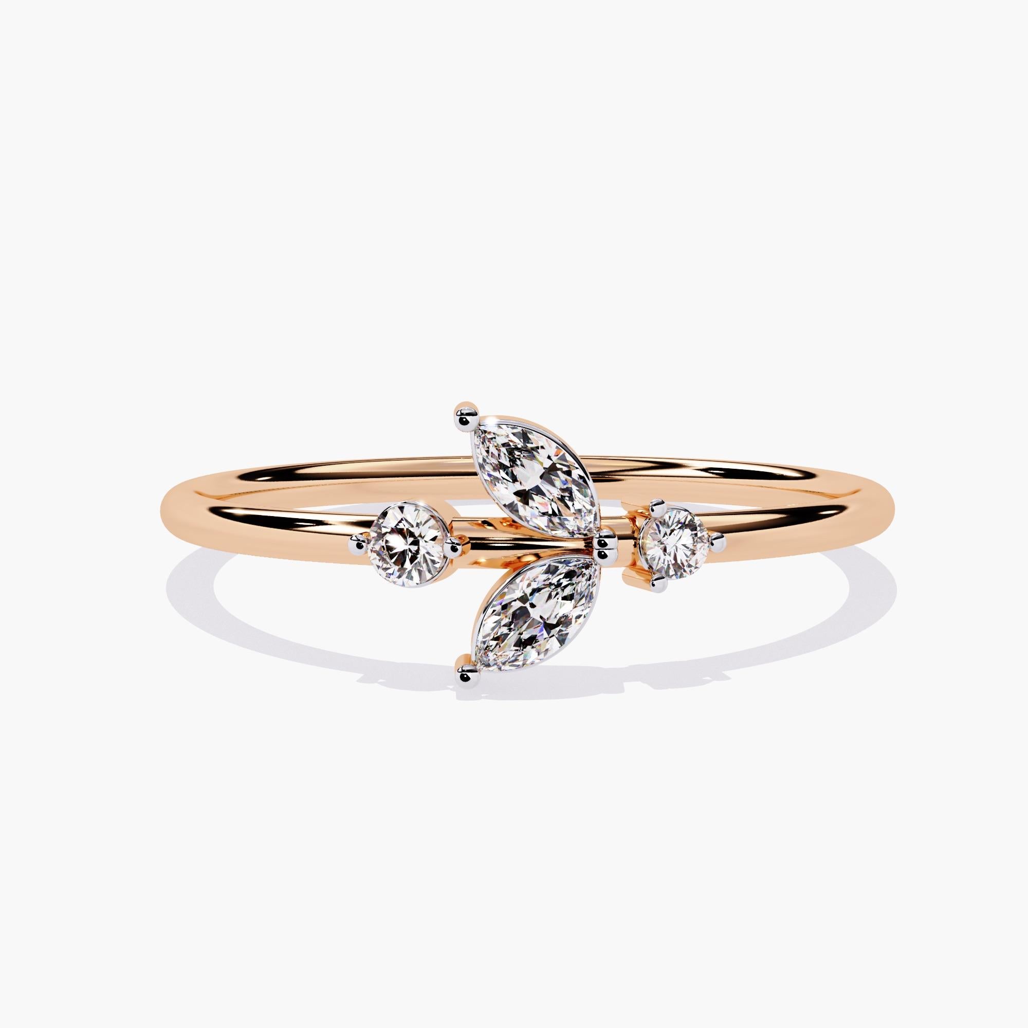 14K Gold 0.12 Ctw Marquise Leaf Natural Diamond Ring SI GH For Sale 3