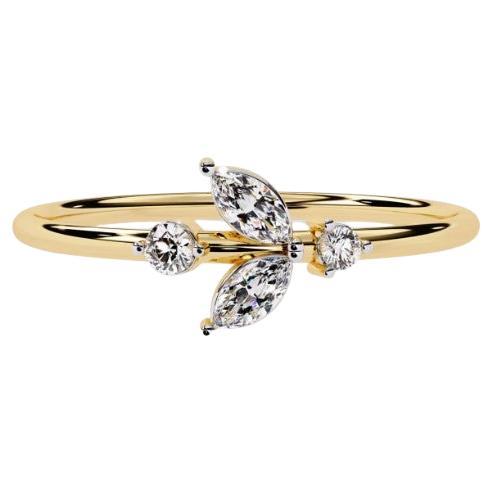 14K Gold 0.12 Ctw Marquise Leaf Natural Diamond Ring SI GH For Sale