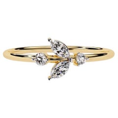 14K Gold 0.12 Ctw Marquise Leaf Natural Diamond Ring SI GH