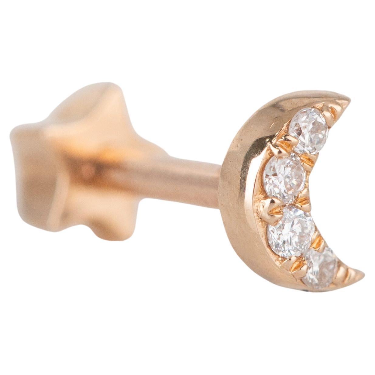 14K Gold 0.13 Ct Diamond Crescent Piercing, Gold Half Moon Diamond Earring For Sale