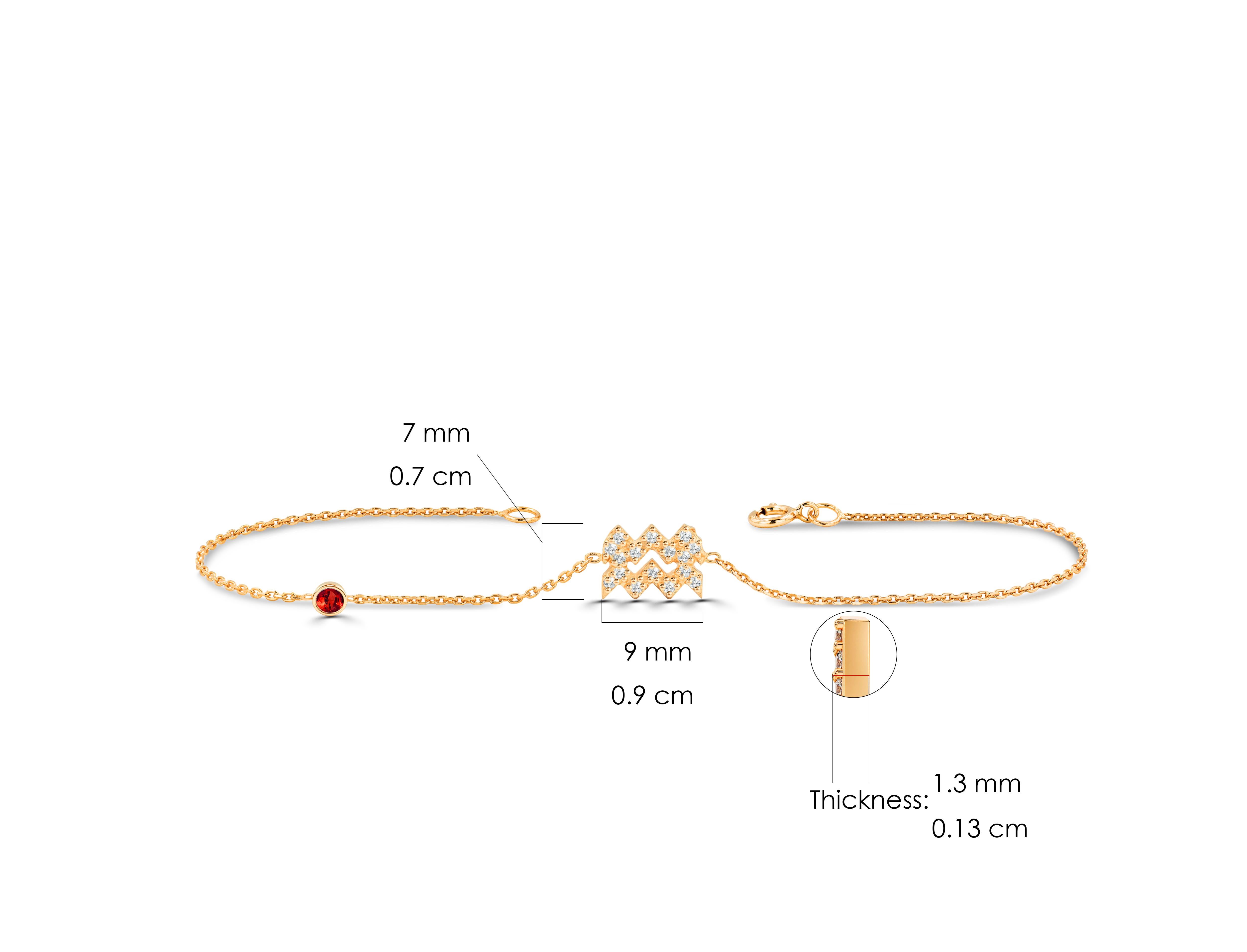 14K Gold 0,14 Karat Diamant Aquarius Sternzeichen-Armband Rubin Smaragd Saphir Stein im Angebot 2