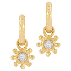 14K Gold 0.14 ct. tw. Hoop Earrings with Dangling Flower Charms