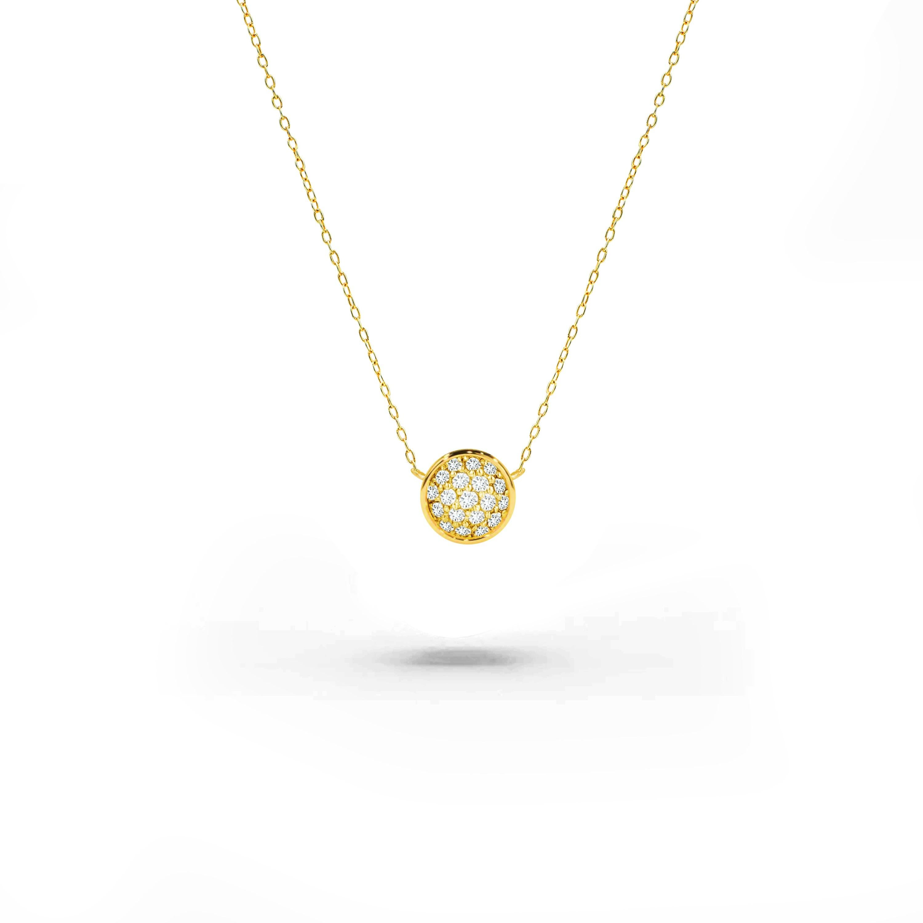 Modern 14K Gold 0.15 Carat Diamond Minimalist Cluster Disc Necklace For Sale
