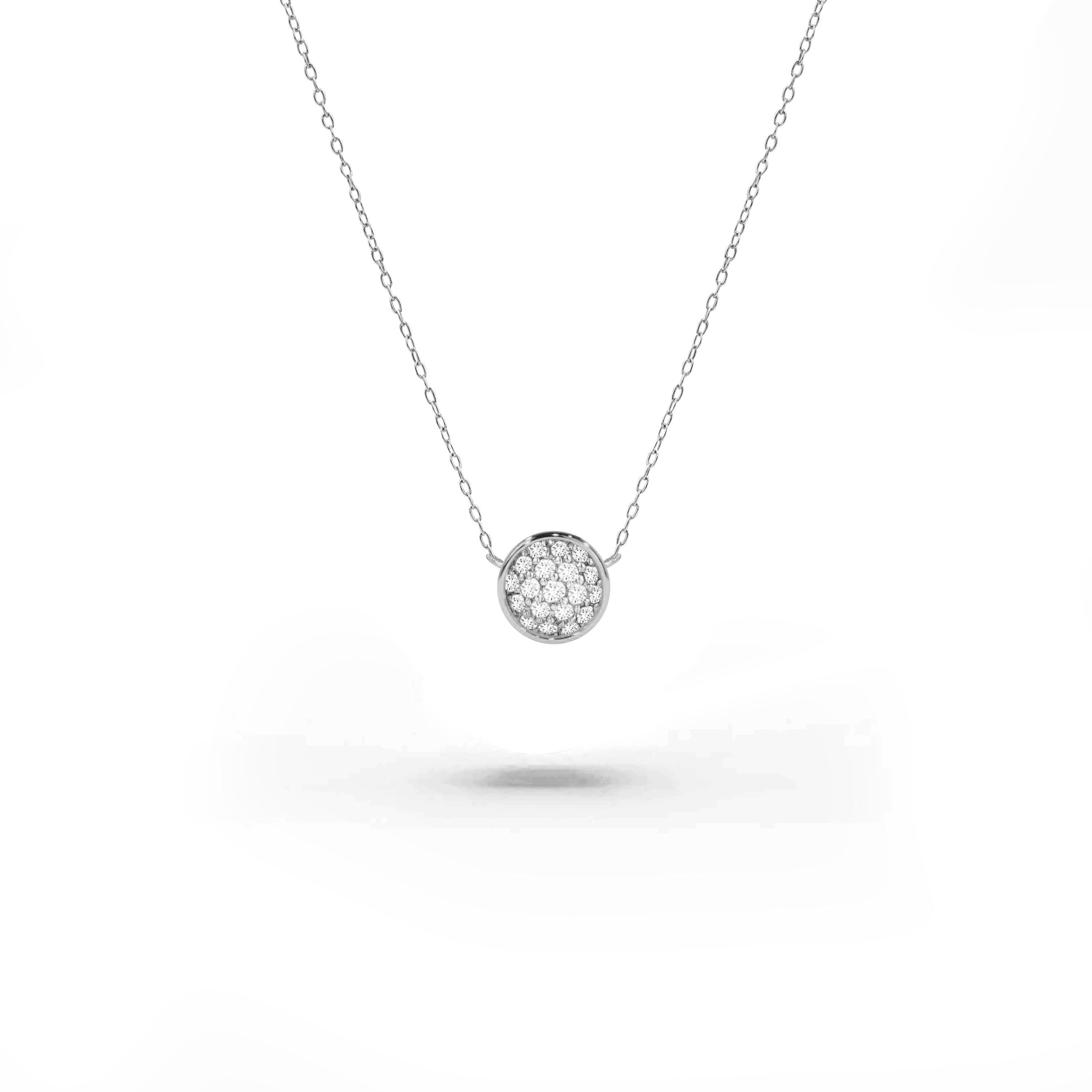 Round Cut 14K Gold 0.15 Carat Diamond Minimalist Cluster Disc Necklace For Sale