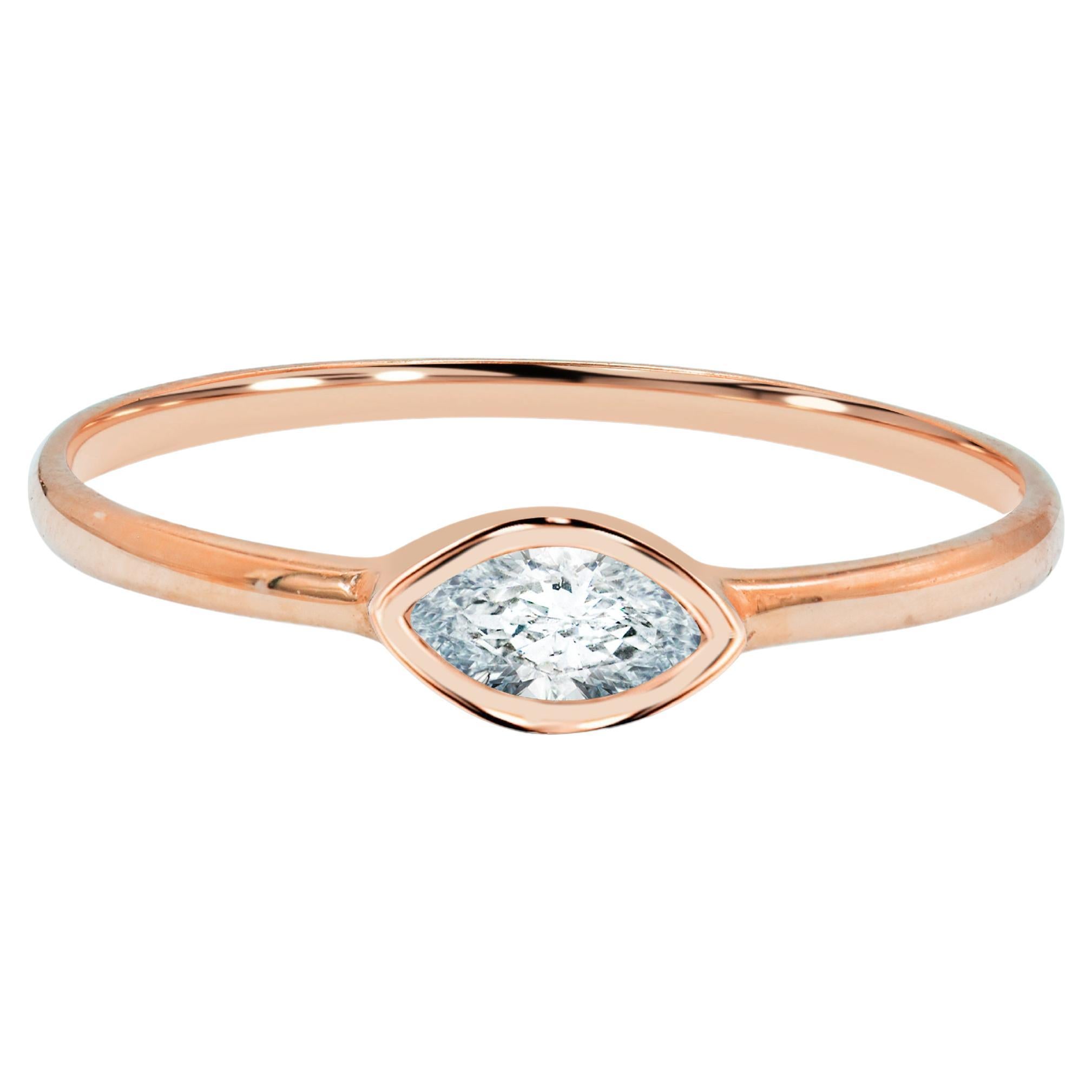Customizable 14k Gold 0.15 Carat Solitaire Marquise Diamond Minimalist Ring  For Sale at 1stDibs