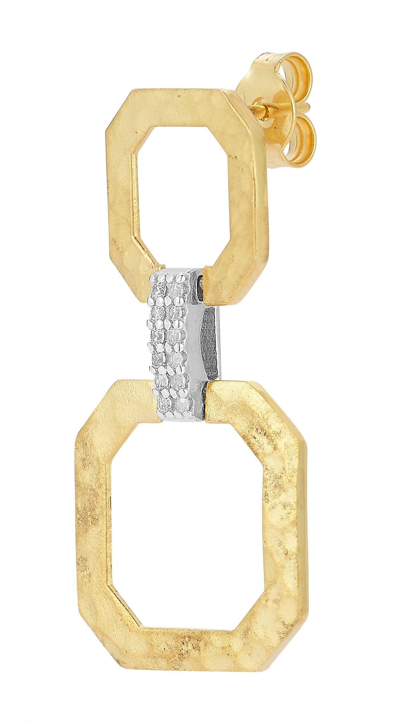 14K Gold 0,15 ct. tw. Offene Oktogon-Ohrringe zum Baumeln (Rundschliff) im Angebot