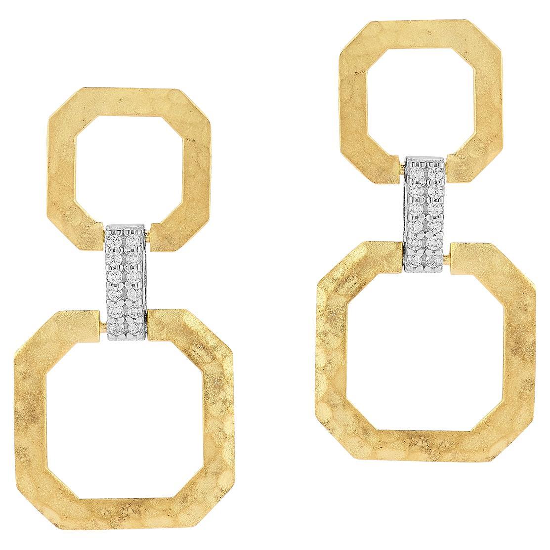 14K Gold 0,15 ct. tw. Offene Oktogon-Ohrringe zum Baumeln im Angebot