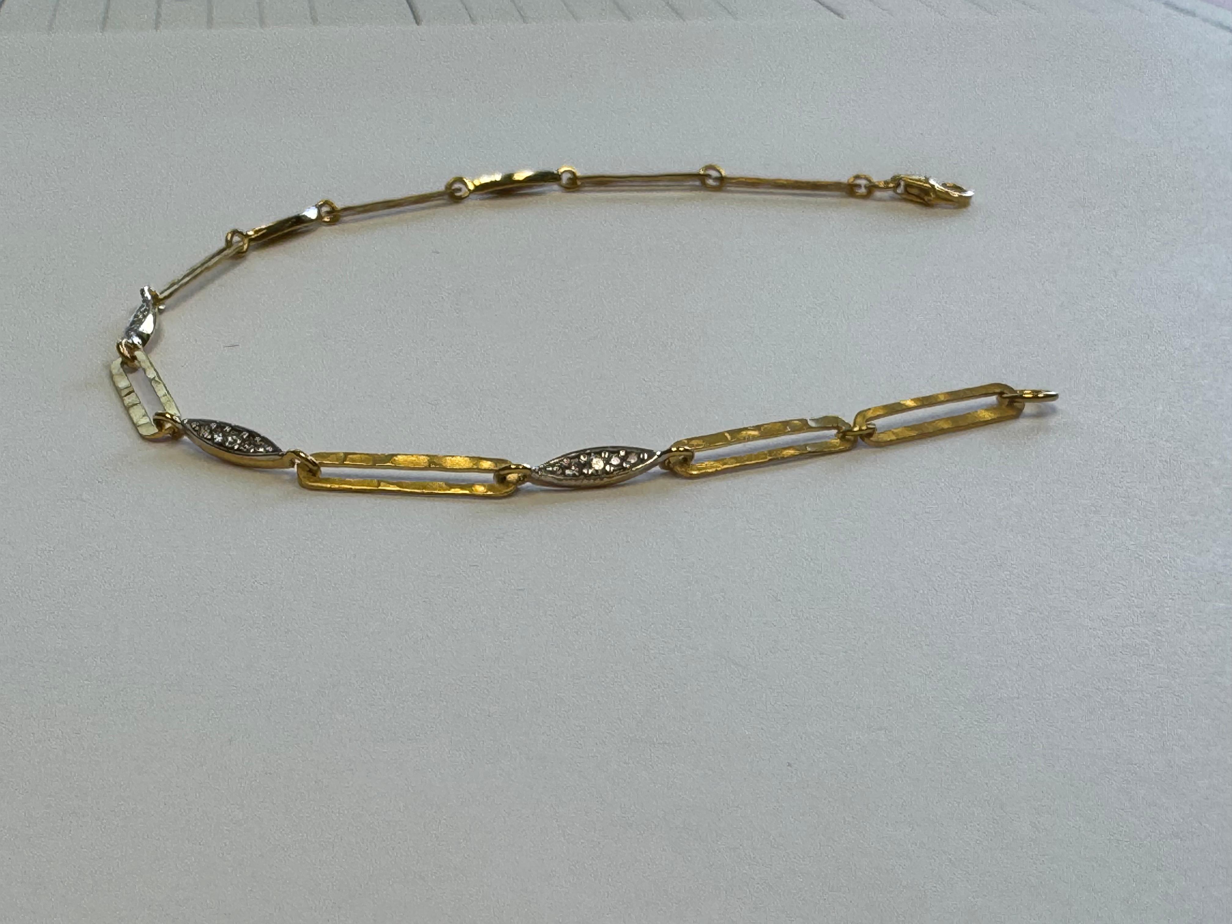 14K Gold 0.15 ct. tw. Open Link Bracelet In New Condition For Sale In Great Neck, NY