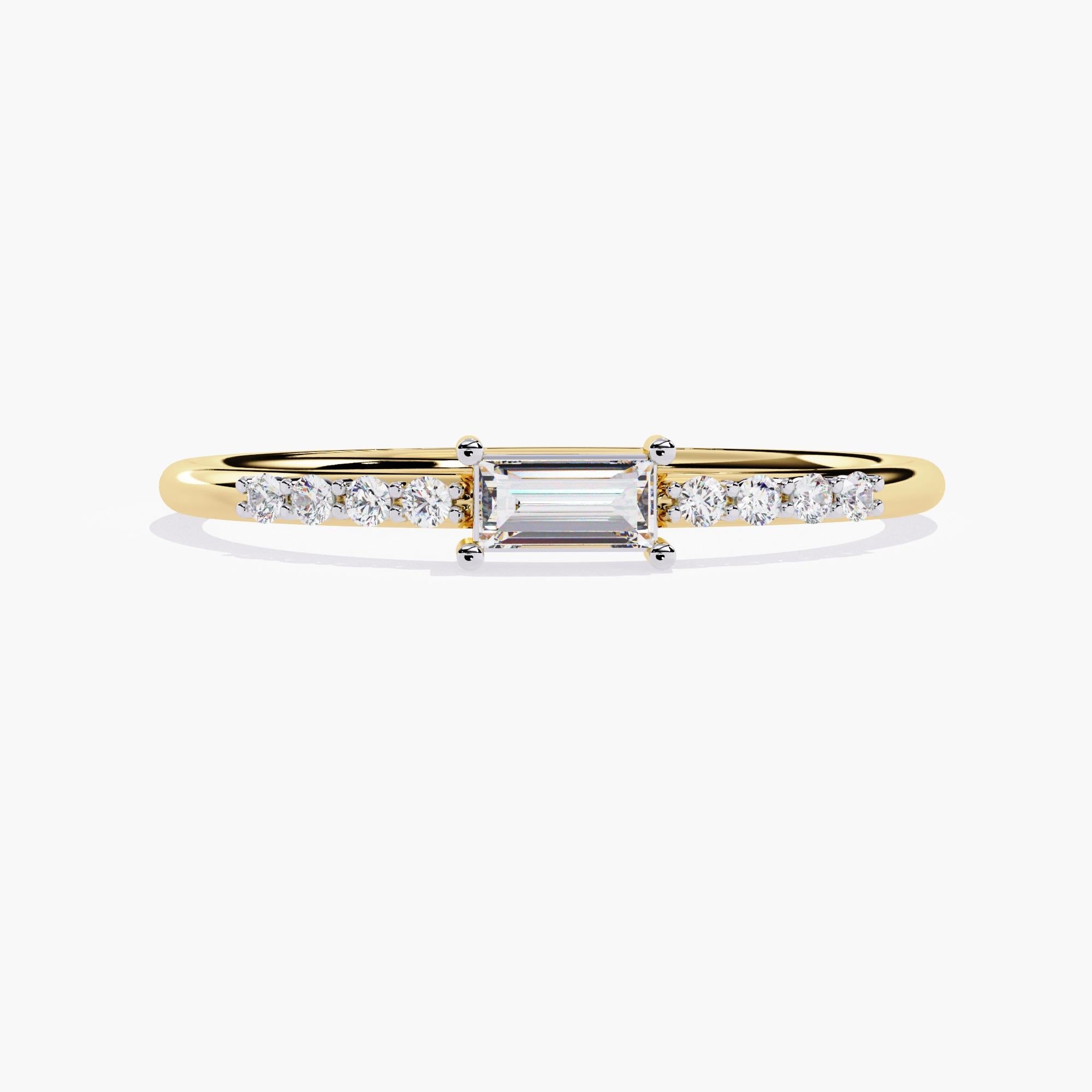 Discover the elegance of our Dainty Baguette Diamond Ring, a timeless piece crafted to perfection. Featuring a sleek band adorned with a stunning baguette-cut natural diamond, this ring exudes simplicity and sophistication. Perfect for stacking or