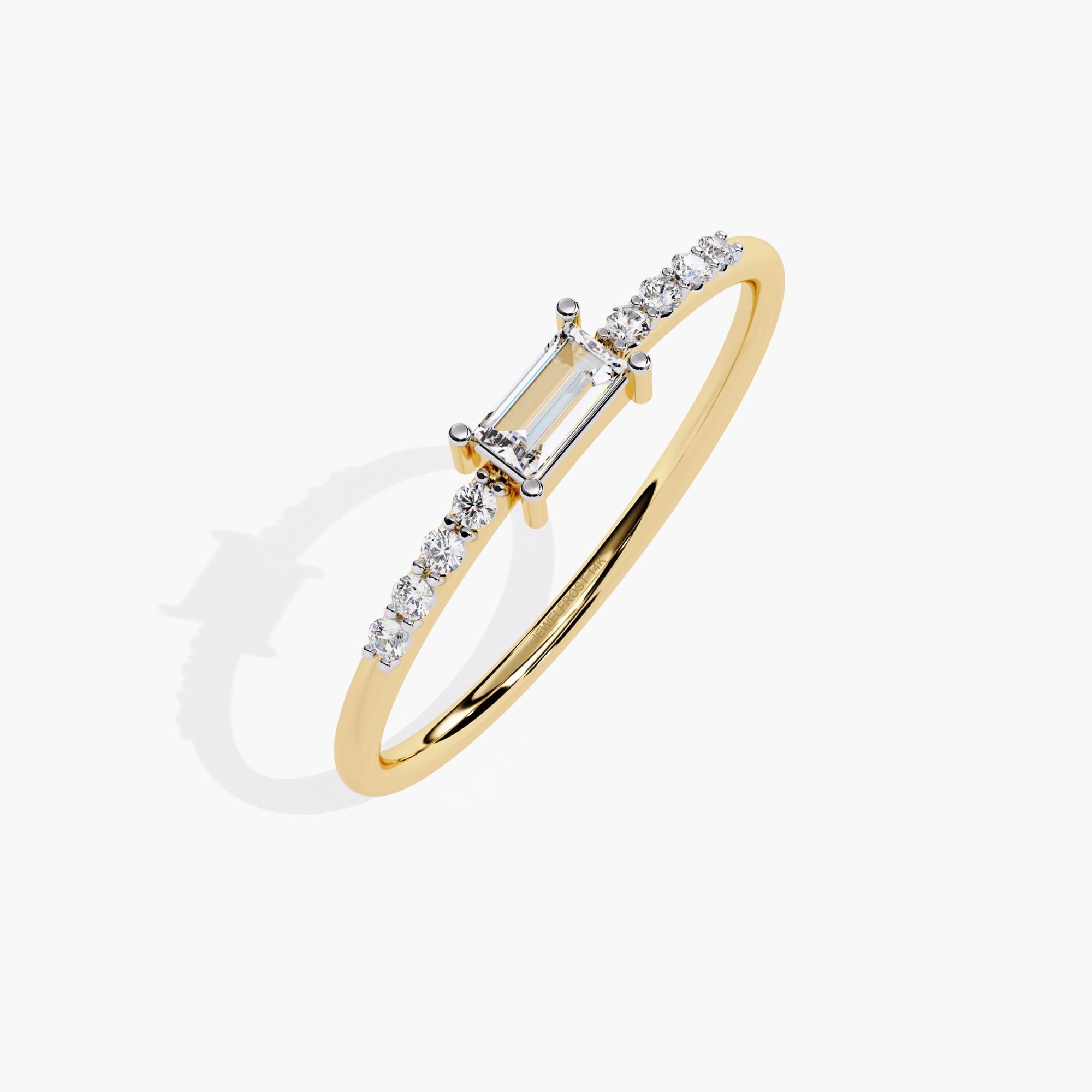 Modern 14K Gold 0.15 Ctw Dainty Baguette Diamond Ring SI GH For Sale