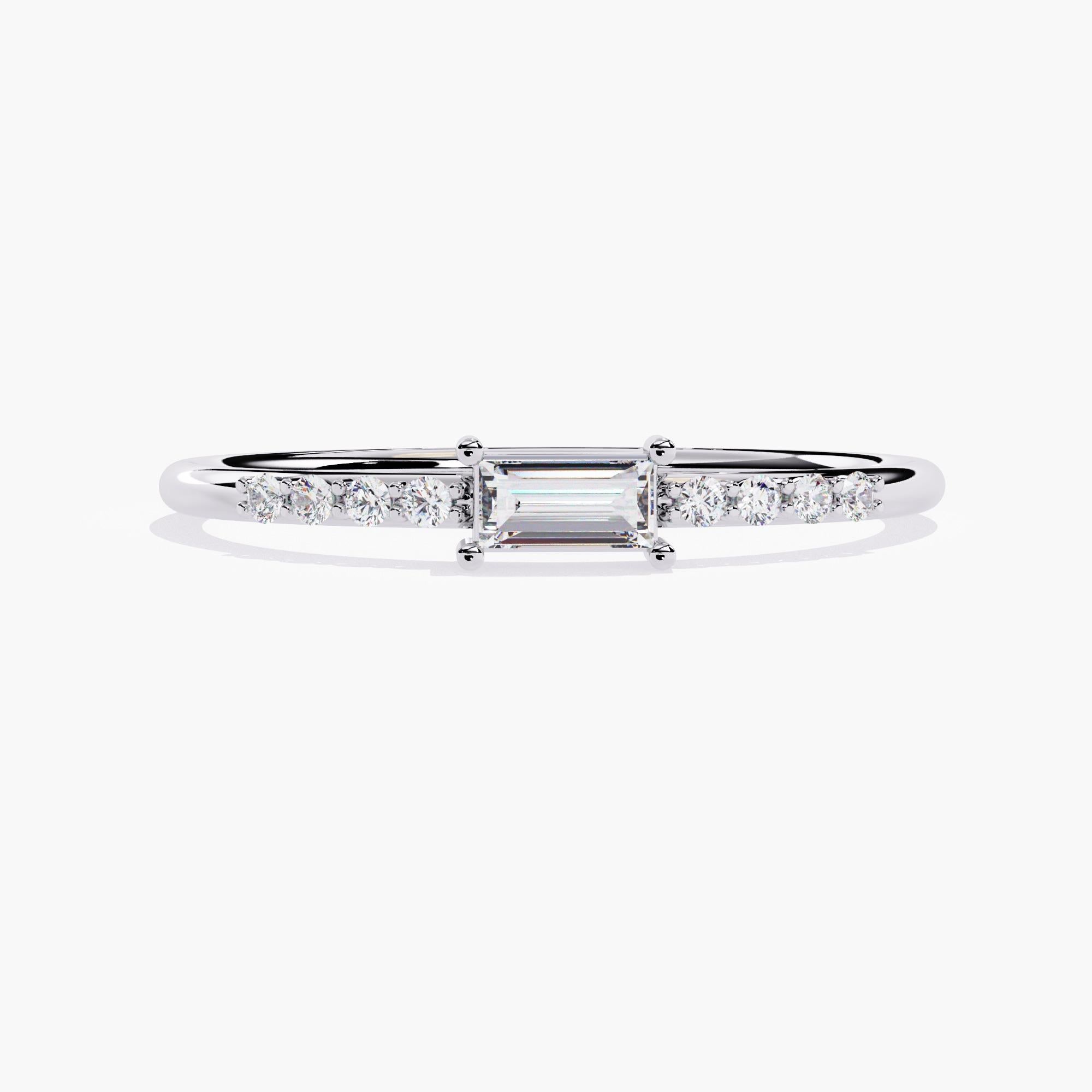 Women's 14K Gold 0.15 Ctw Dainty Baguette Diamond Ring SI GH For Sale