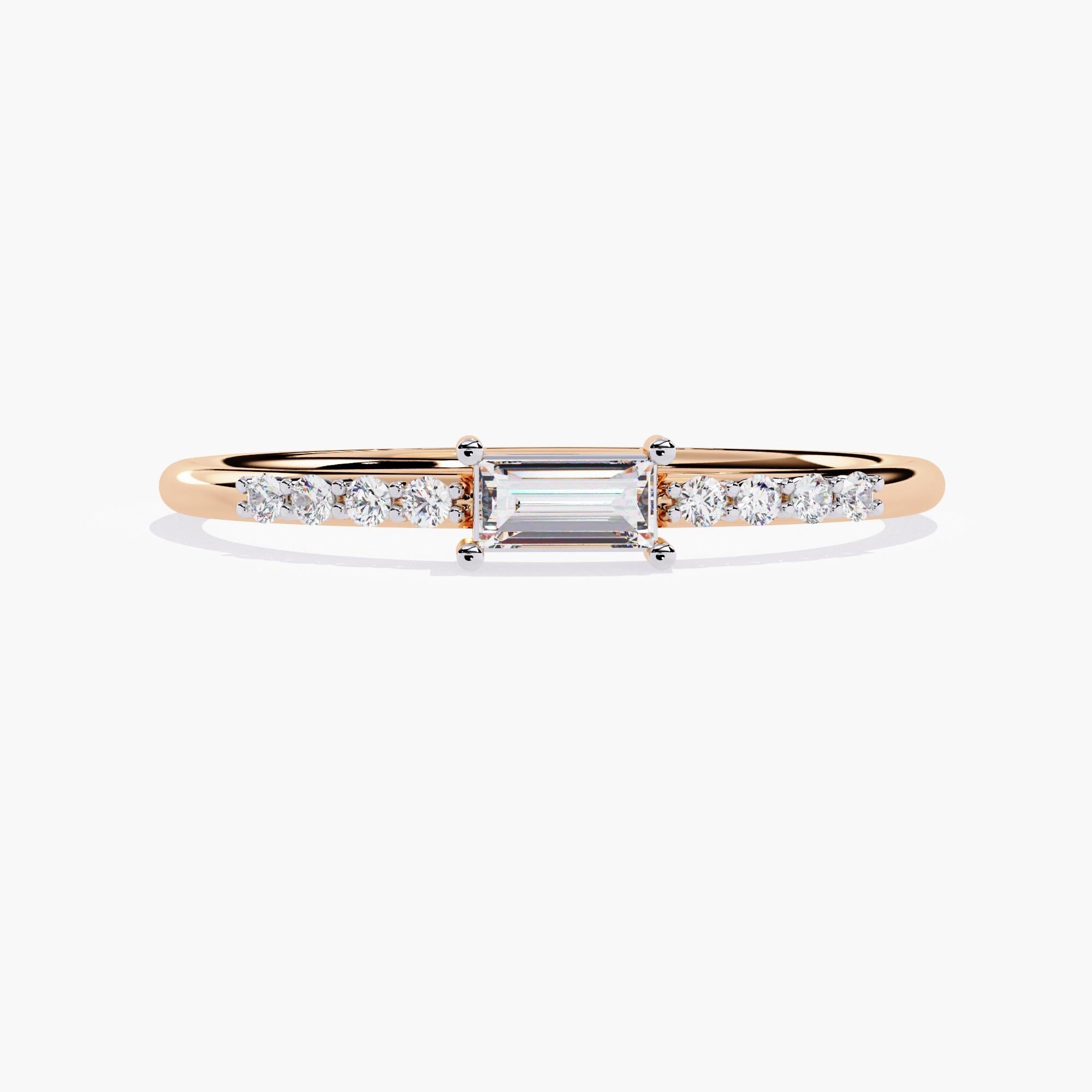 14K Gold 0.15 Ctw Dainty Baguette Diamond Ring SI GH For Sale 3