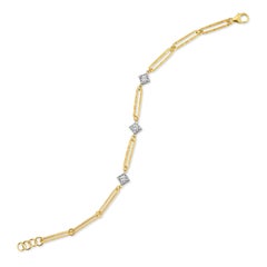 Oro 14K 0,15ct. Tw. Bracciale aperto A Link Martellato