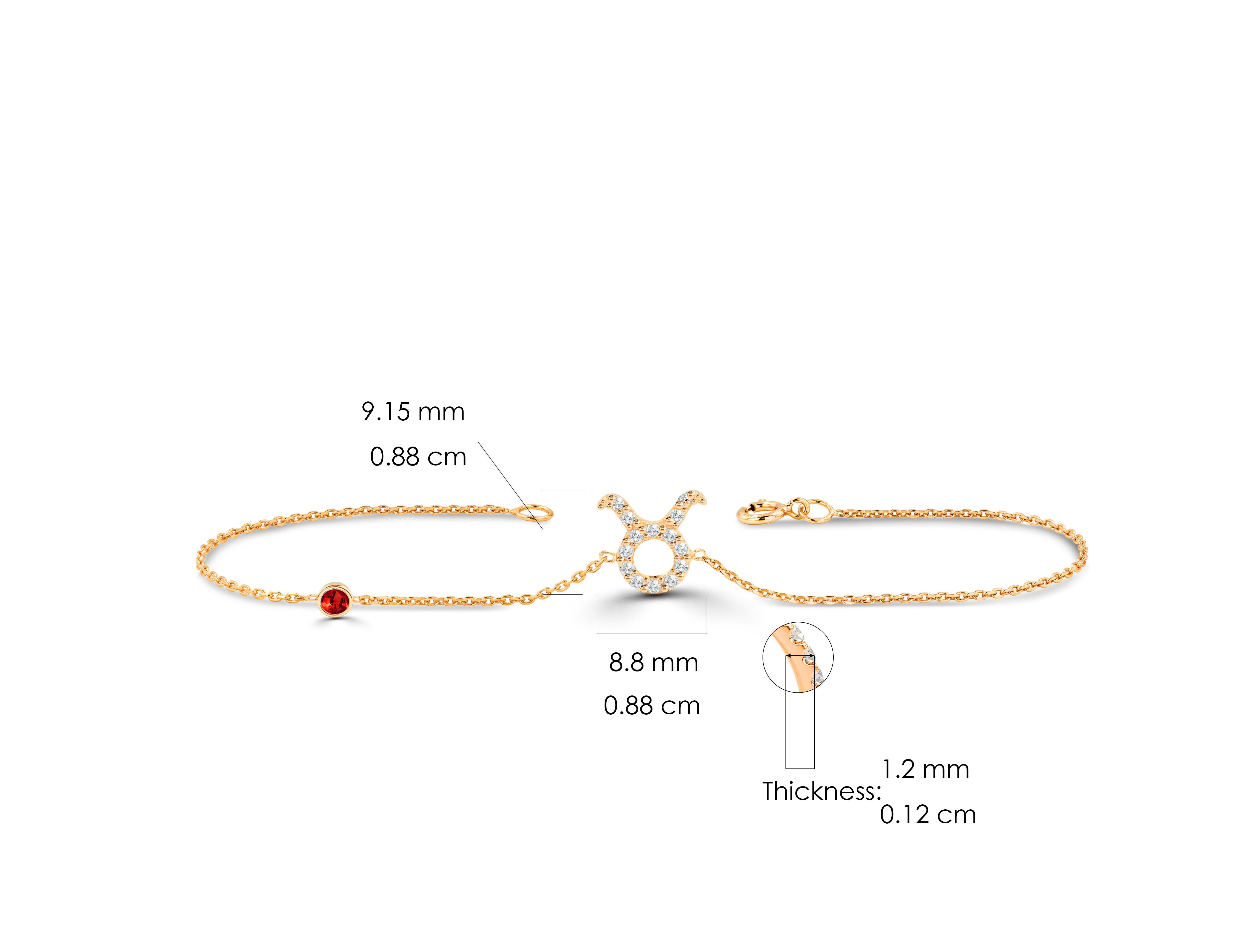 Bracciale Zodiaco del Toro in oro 14K con diamante da 0,16 carati e pietra zaffiro smeraldo e rubino in vendita 2
