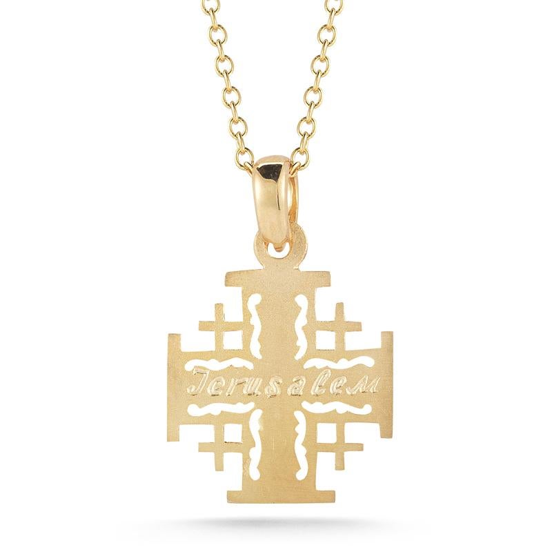 14 Karat Yellow Gold Hand-Crafted Matte-Finished Jerusalem Cross Pendant, Engraved with the 