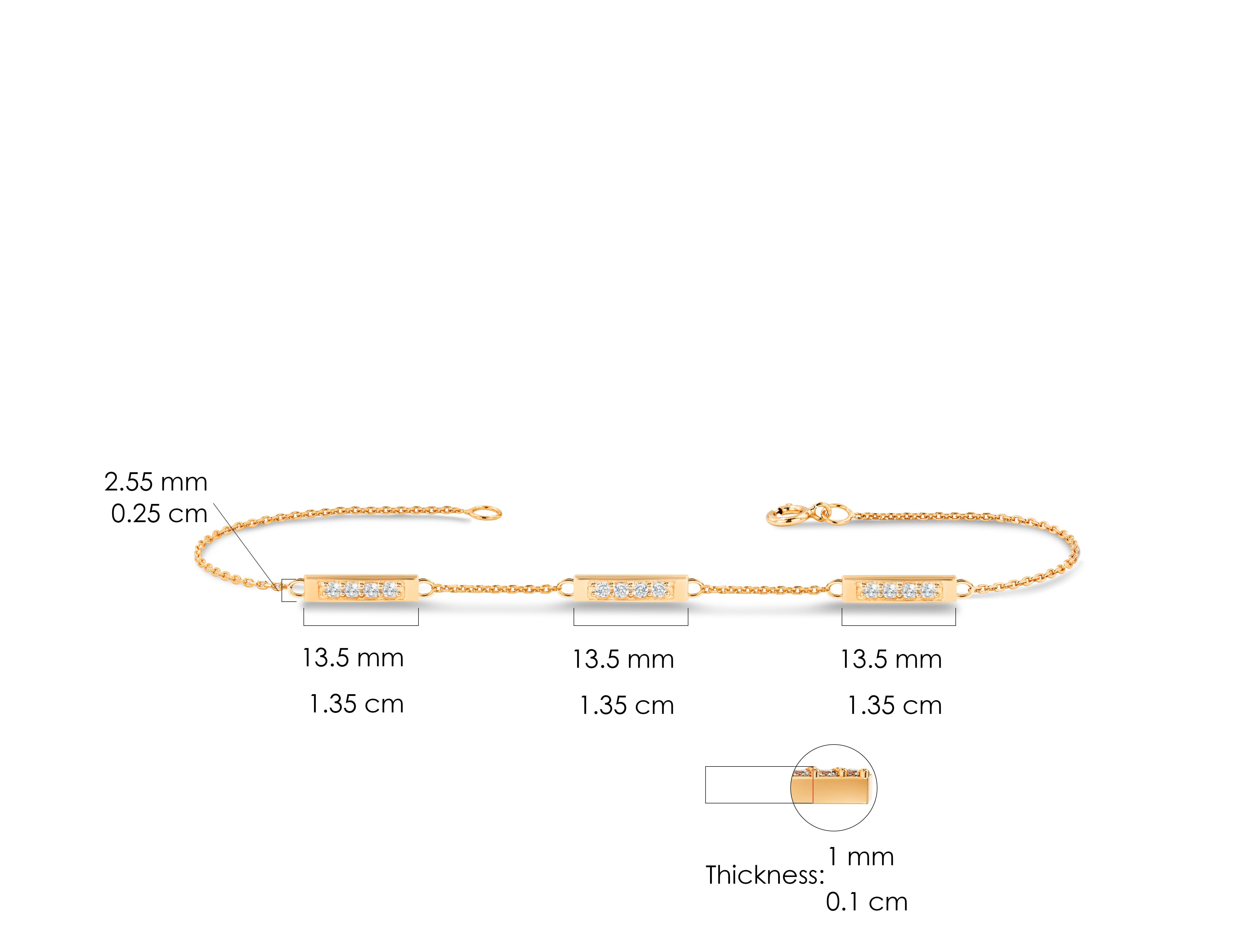 14K Gold 0.17 Ct Diamond Multi- Bar Minimalist Bracelet  For Sale 3