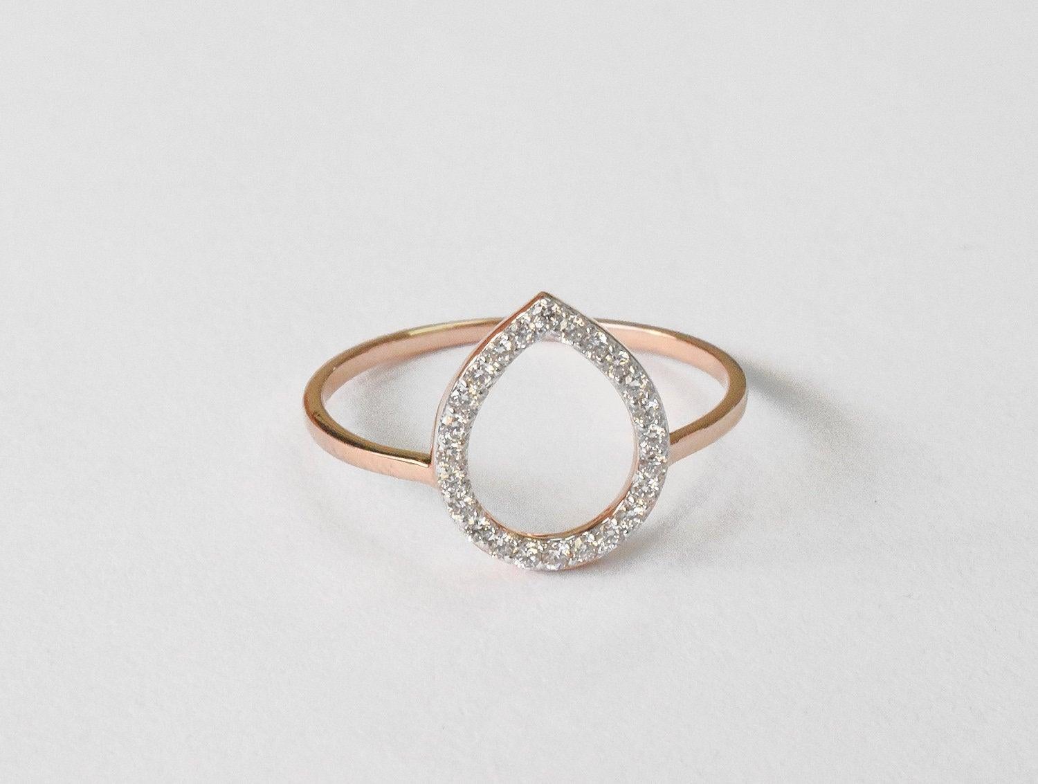 For Sale:  14k Gold 0.18 Carat Diamond Pear shape open Ring 2
