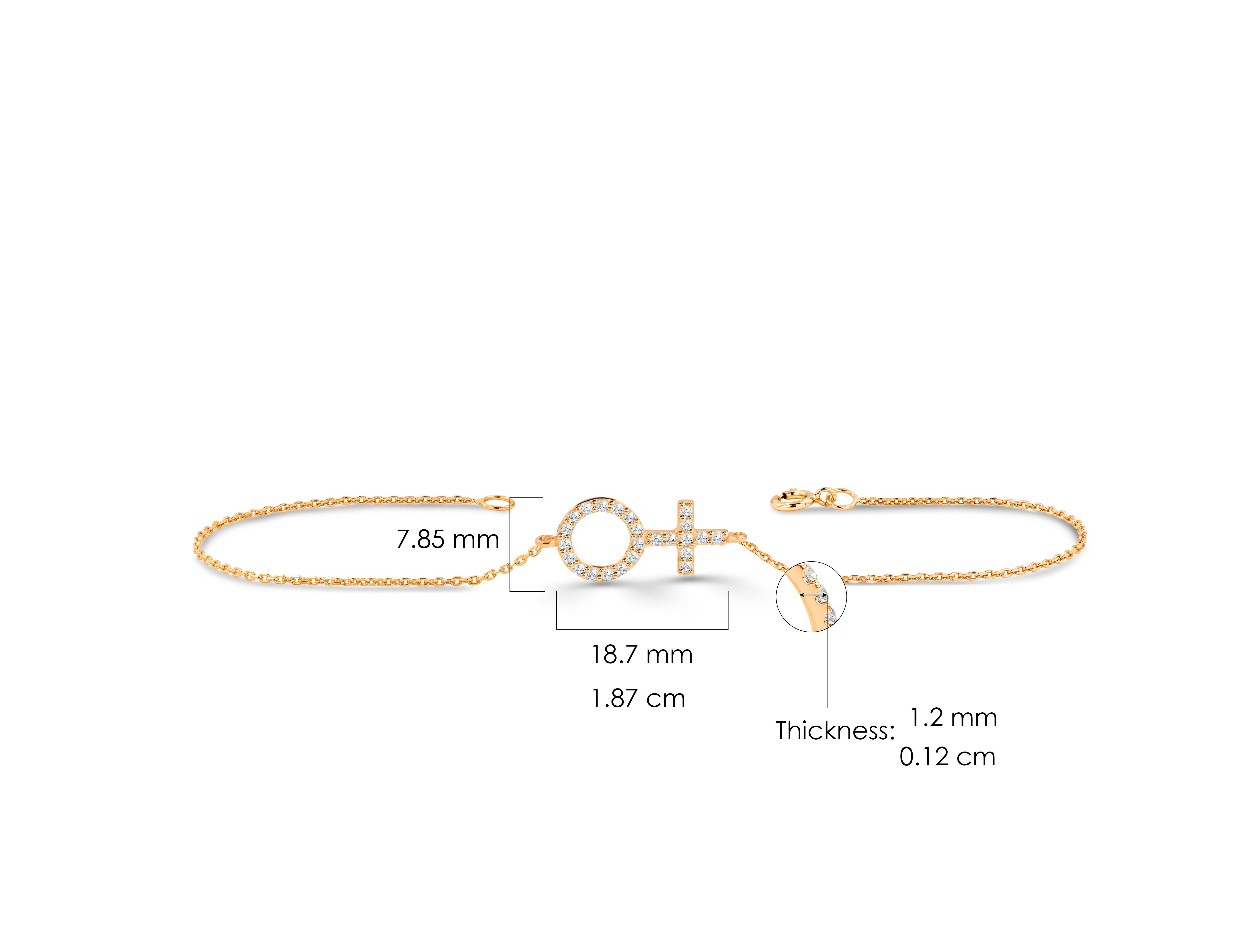Women's or Men's 14K Gold 0.18 ct Female Symbol Minimalist Bracelet  For Sale