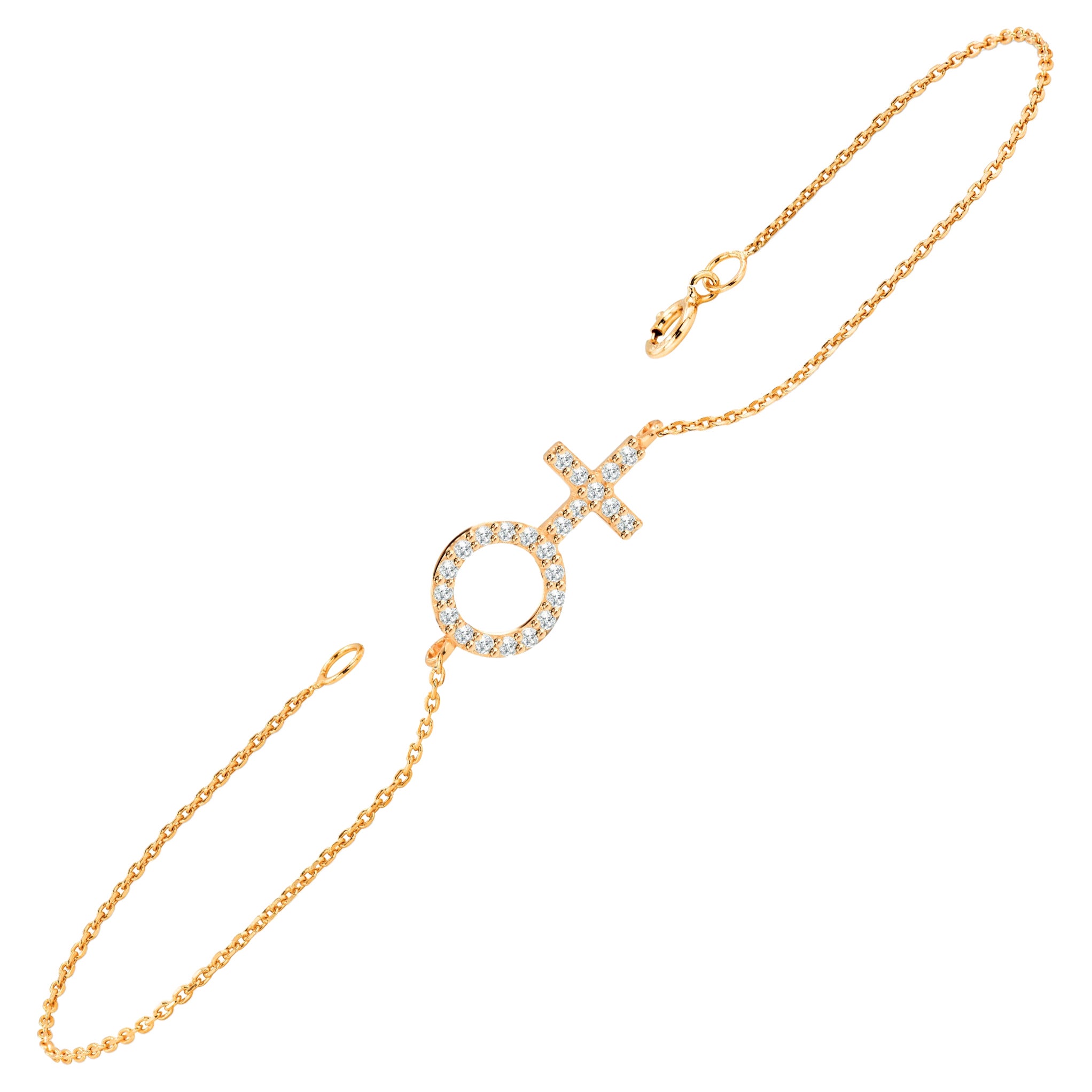 Bracelet minimaliste en or 14 carats avec symbole féminin de 0,18 carat