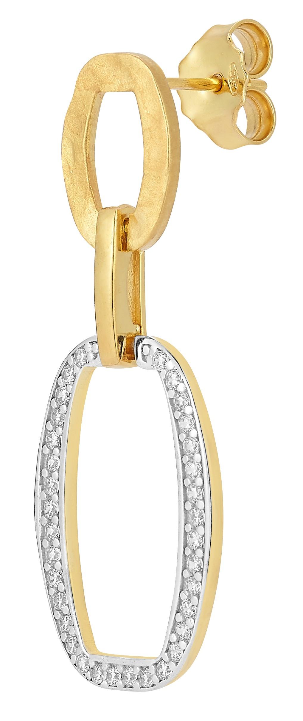 14K Gold 0,18 ct. tw. Offene Ellipsen-Ohrringe (baumelnd) (Rundschliff) im Angebot