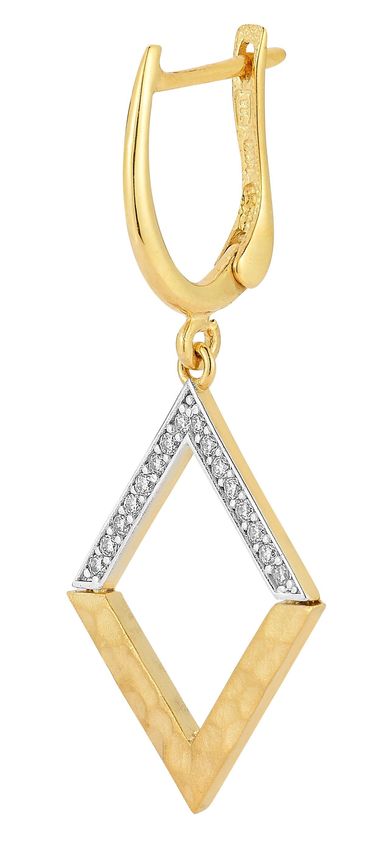 Taglio rotondo Oro 14K 0,19 ct. tw. Orecchini aperti con diamanti pendenti in vendita