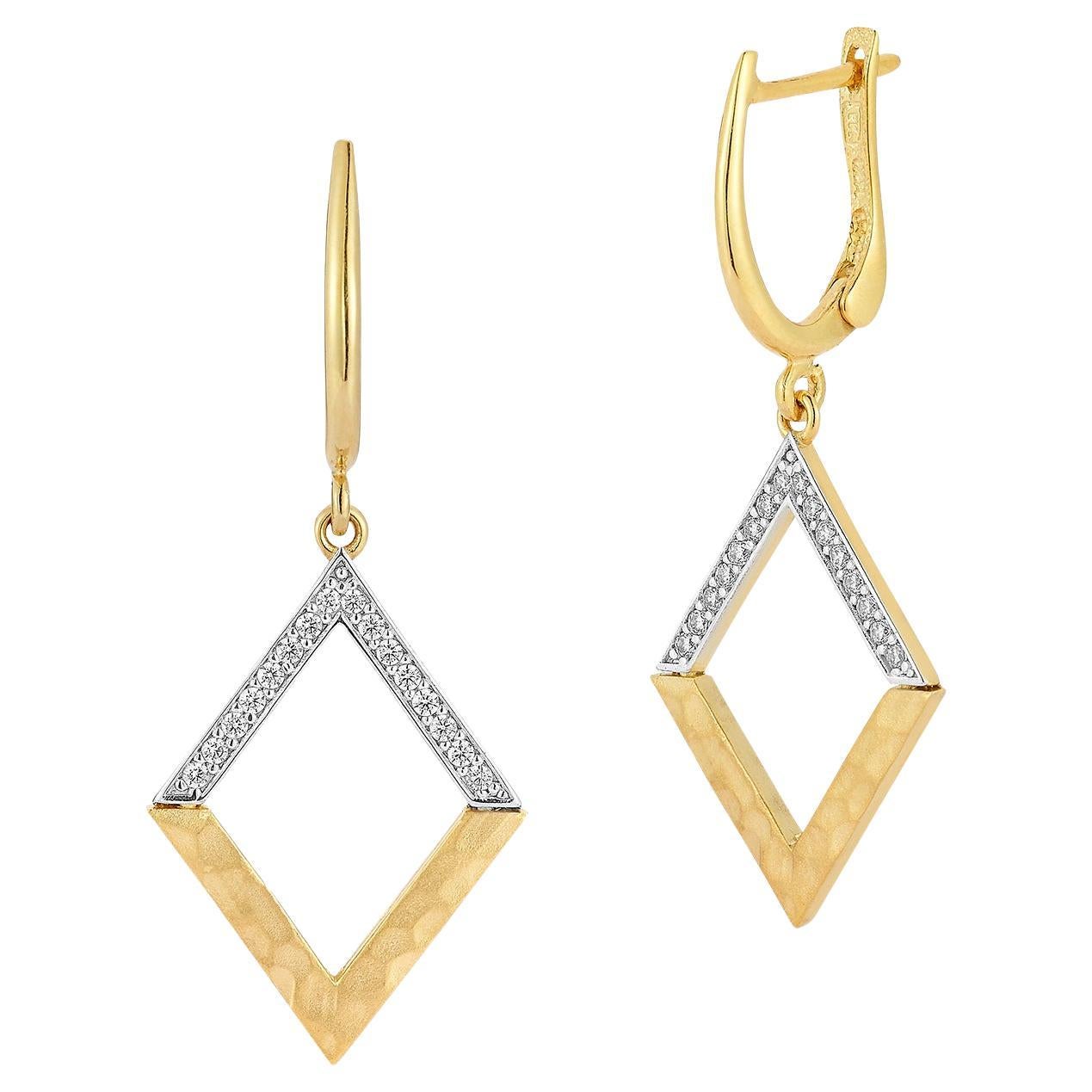 Oro 14K 0,19 ct. tw. Orecchini aperti con diamanti pendenti in vendita