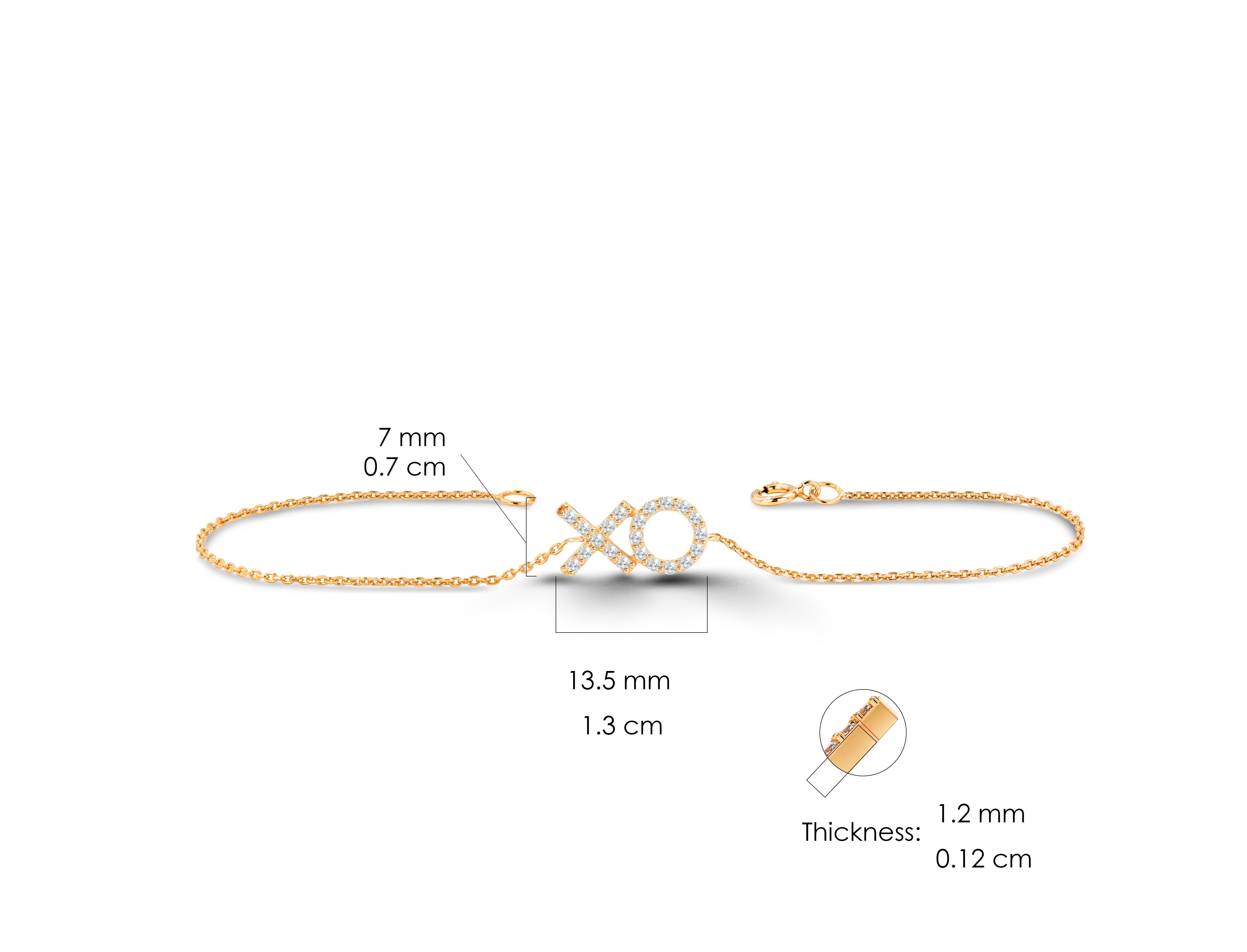 Women's or Men's 14K Gold 0.2 Ct Diamond XO XO Friendship Bracelet  For Sale