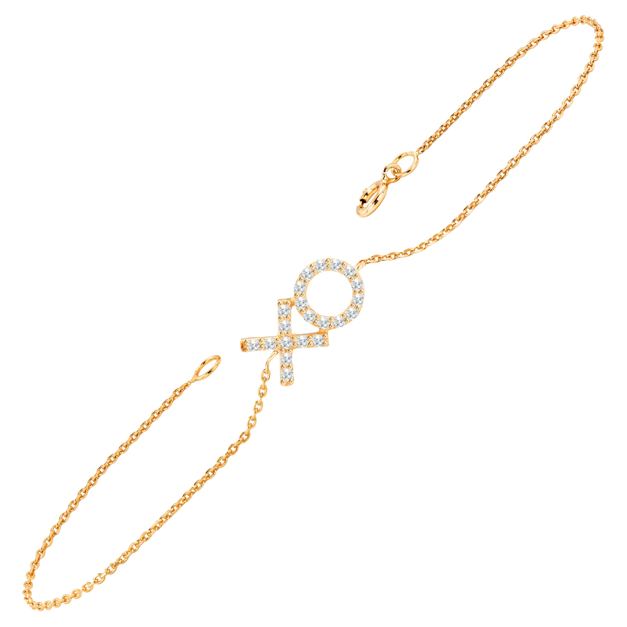 Bracelet d'amitié XO XO en or 14K avec diamants 0,2 Ct