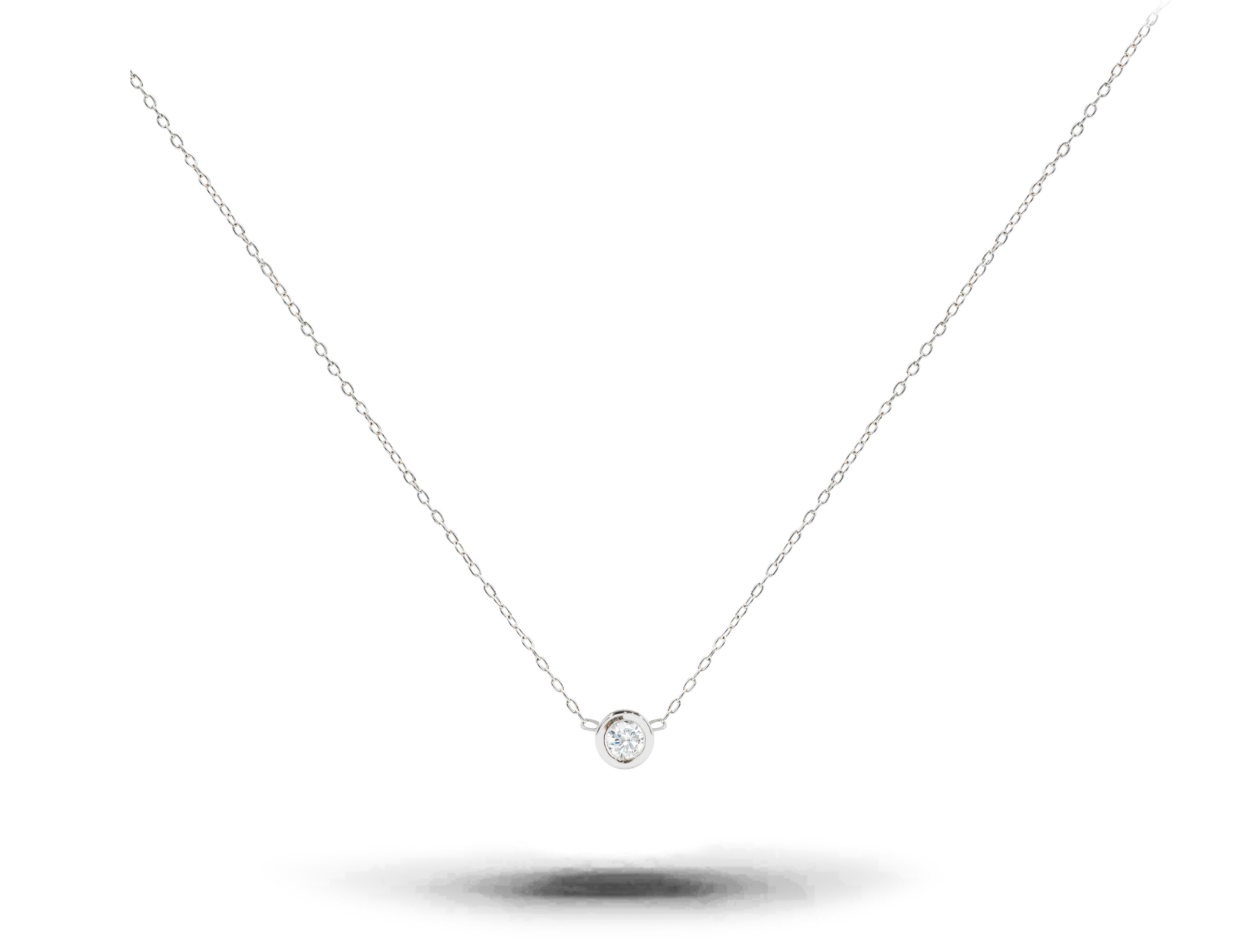 Modern 14k Gold 0.20 Carat Diamond Solitaire Necklace in Bezel Setting For Sale