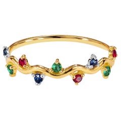 14k Gold 0.21 Carat Emerald Ruby And Sapphire Multi Stone Ring