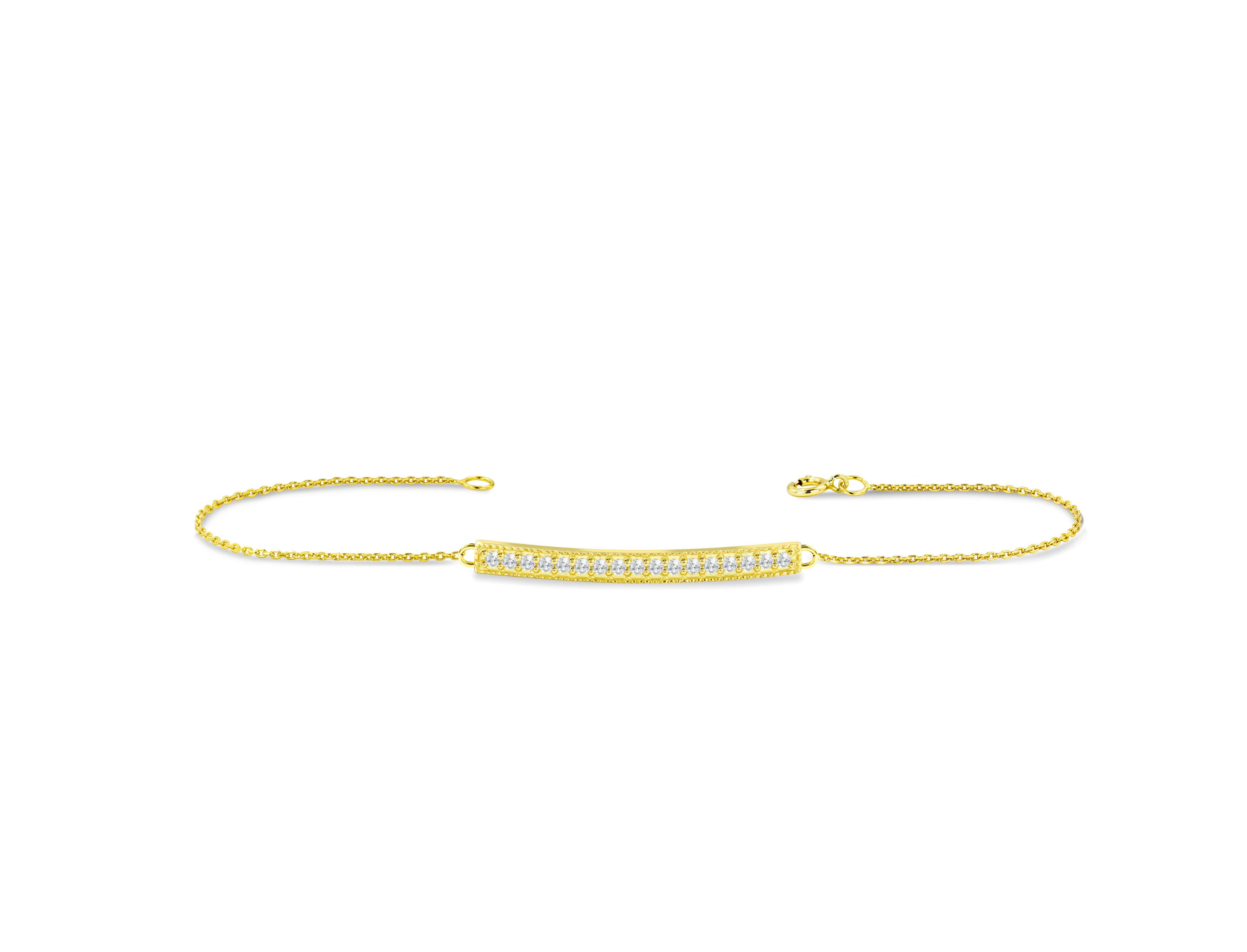 Moderne Bracelet minimaliste à couches en or 14K avec barre de diamants 0,22 ct.  en vente