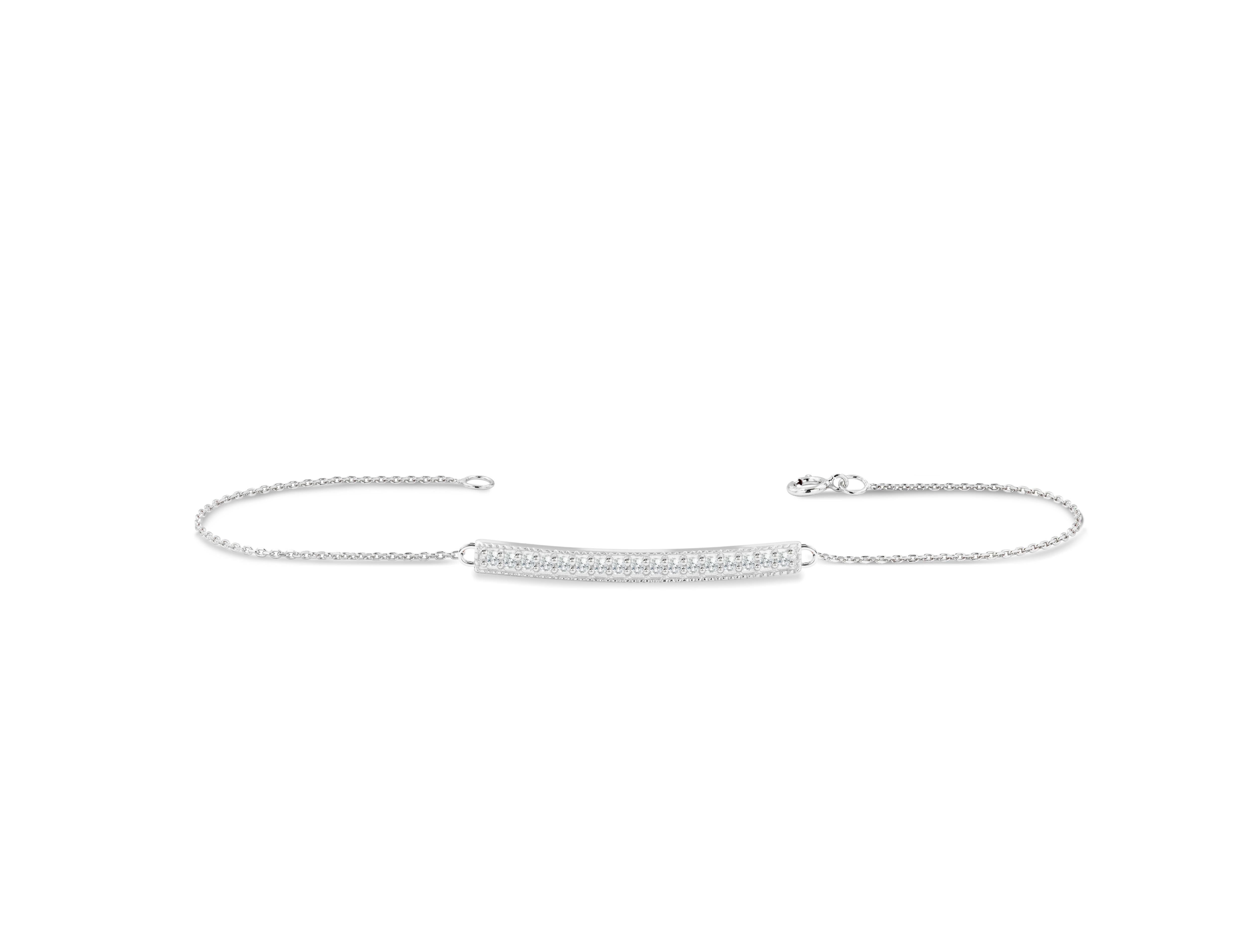 Taille ronde Bracelet minimaliste à couches en or 14K avec barre de diamants 0,22 ct.  en vente