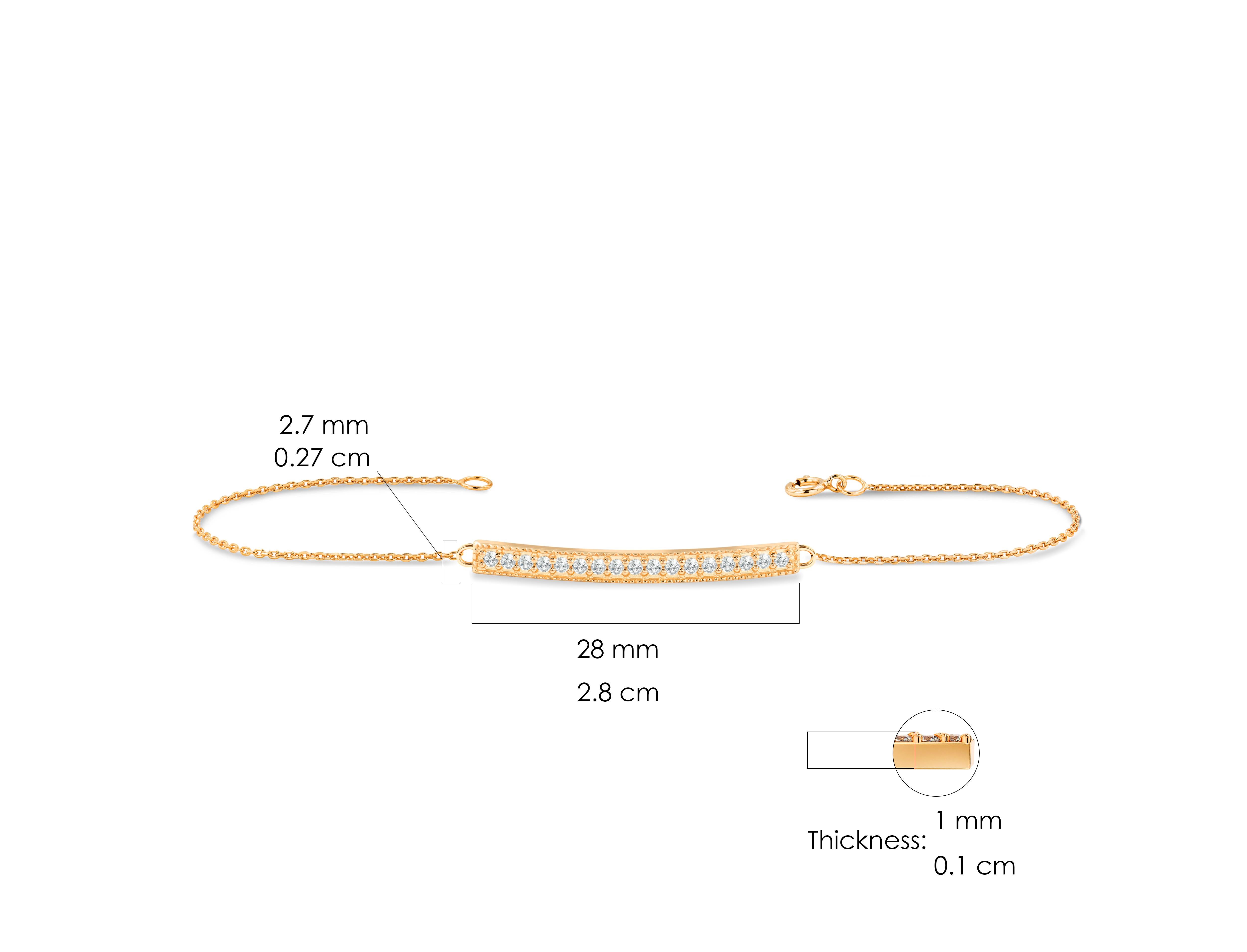 Women's or Men's 14K Gold 0.22 Ct Diamond Bar minimalist Layering Bracelet  For Sale