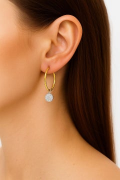 14K Gold 0.22 ct. tw. 25mm Hoop Earrings with Dangling Diamond Charms